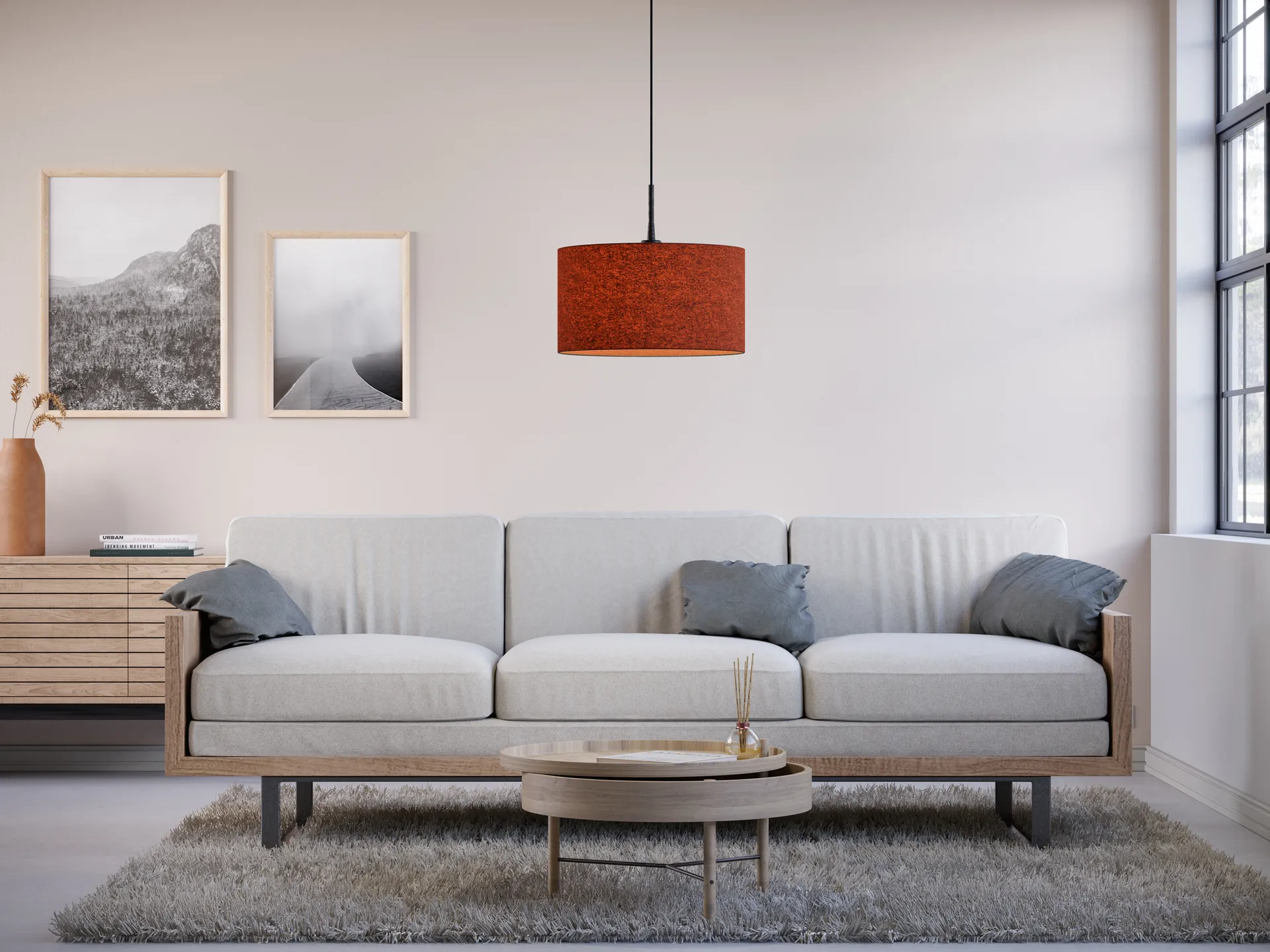 Lampada a sospensione Soft Ø 40 cm, Rosso ruggine lana Belid