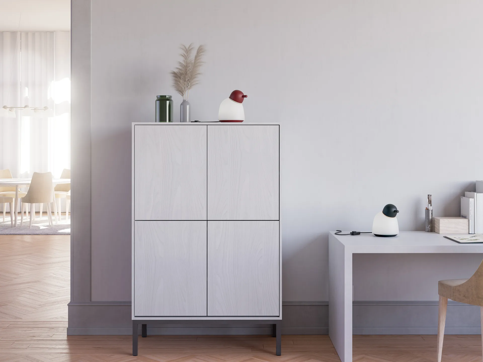 Lampada da tavolo Bird 21,5 cm, Rosso scuro-sabbia-vetro opale Belid