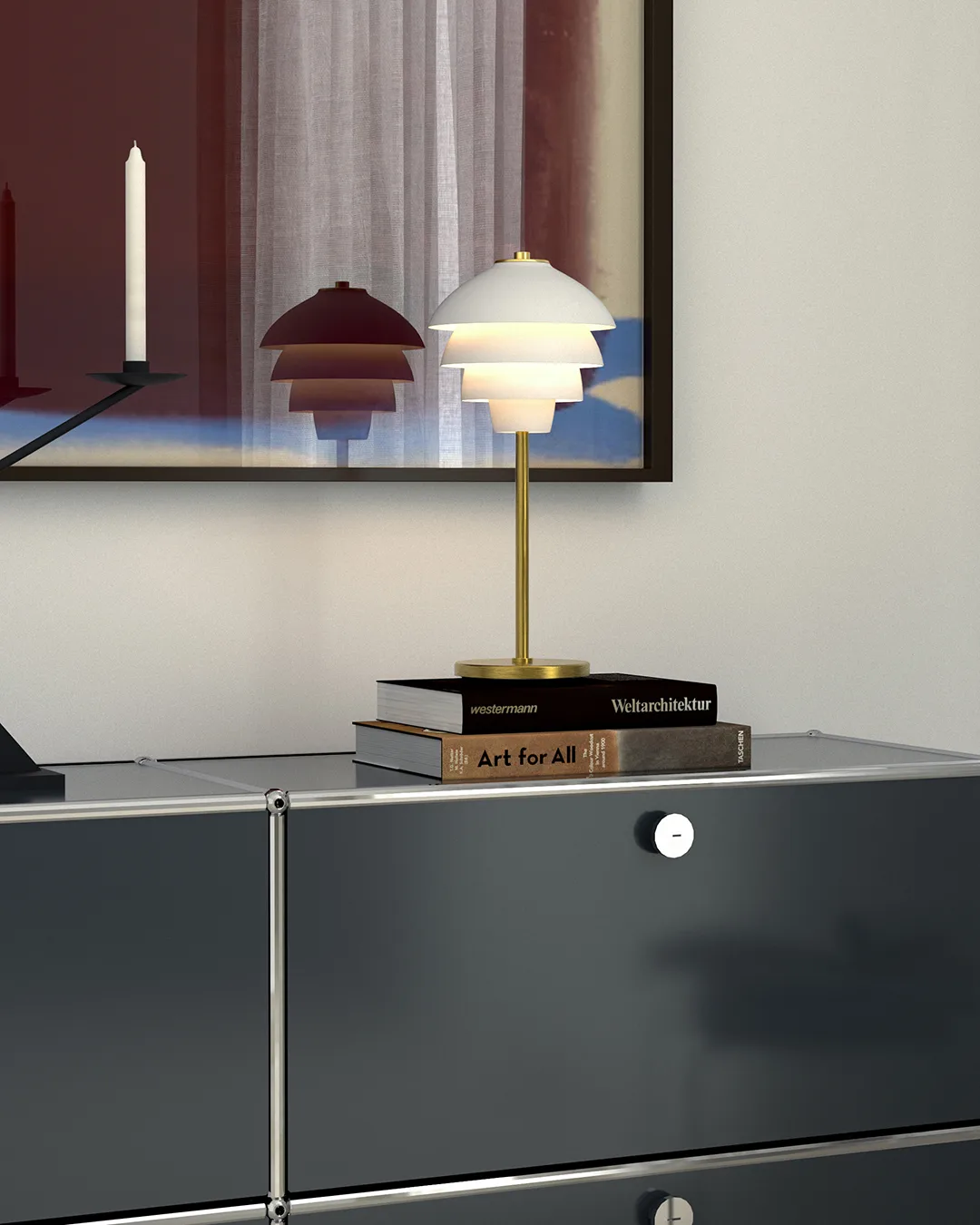 Lampada da tavolo Valencia 41 cm, Bianco opaco-ottone Belid