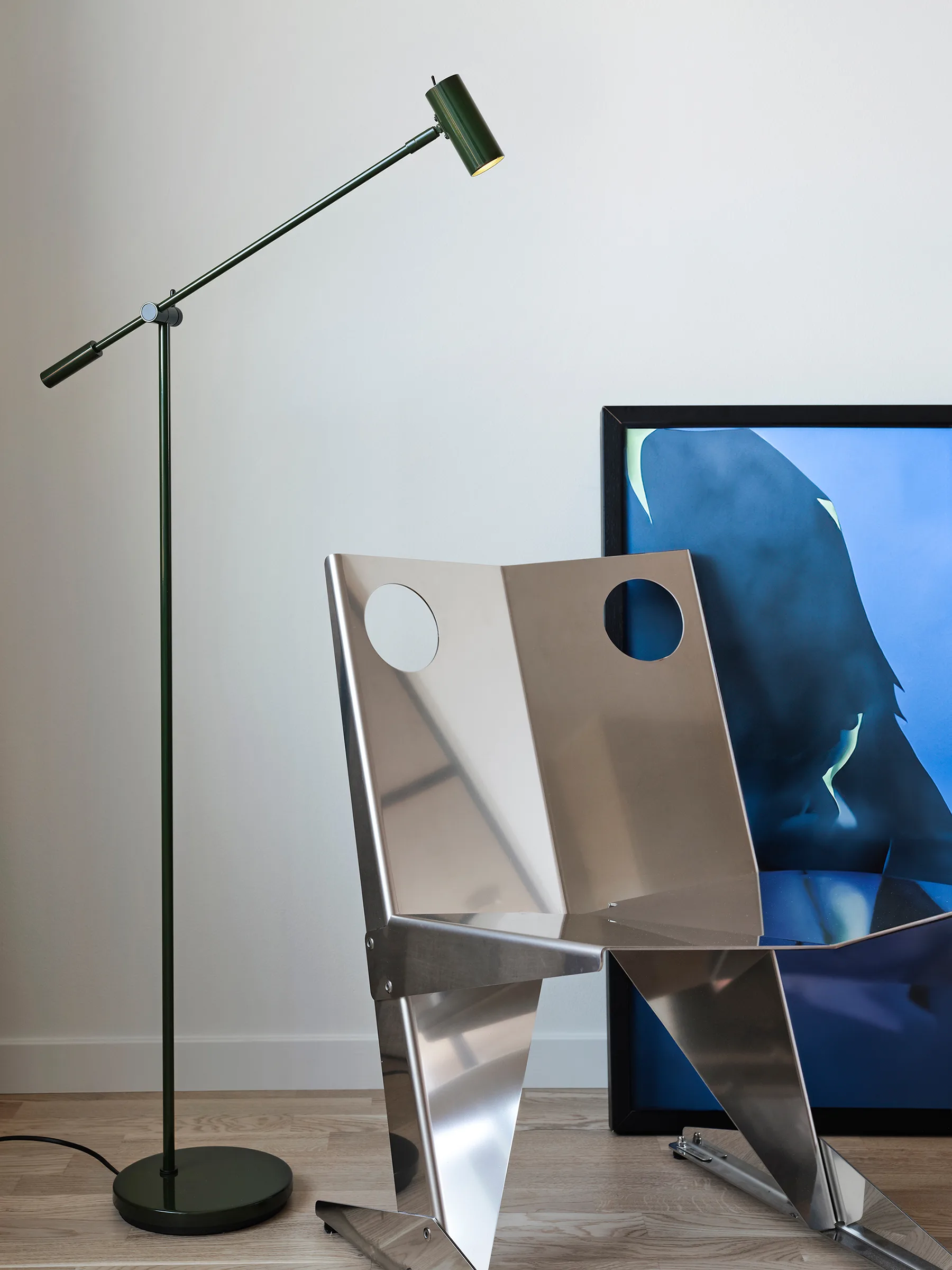 Lampada da terra Cato 134 cm, Blank verde foresta-Nero opaco Belid