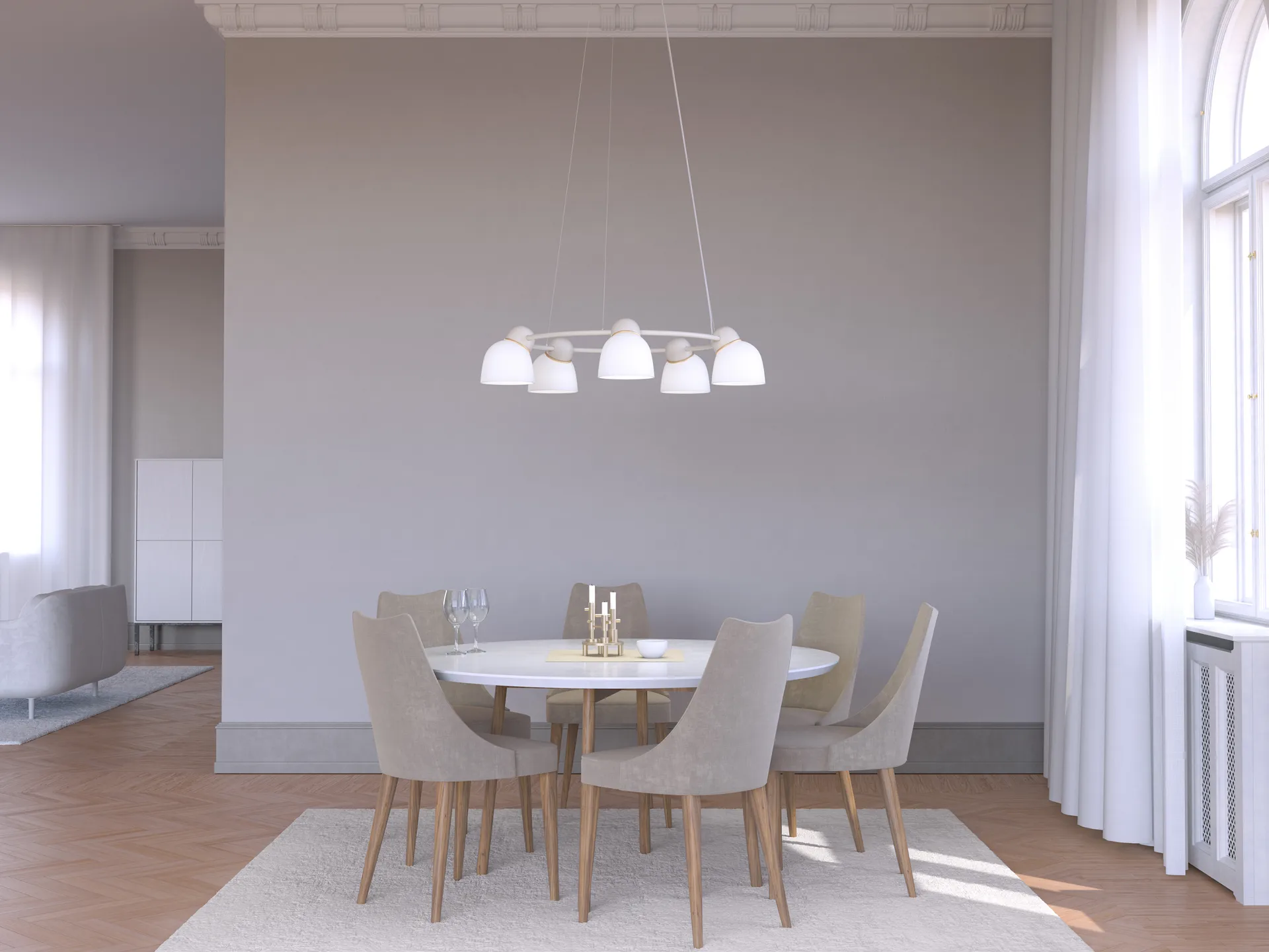 Lampadario Bird Ø95,3 cm, Sabbia-ottone-vetro opale Belid