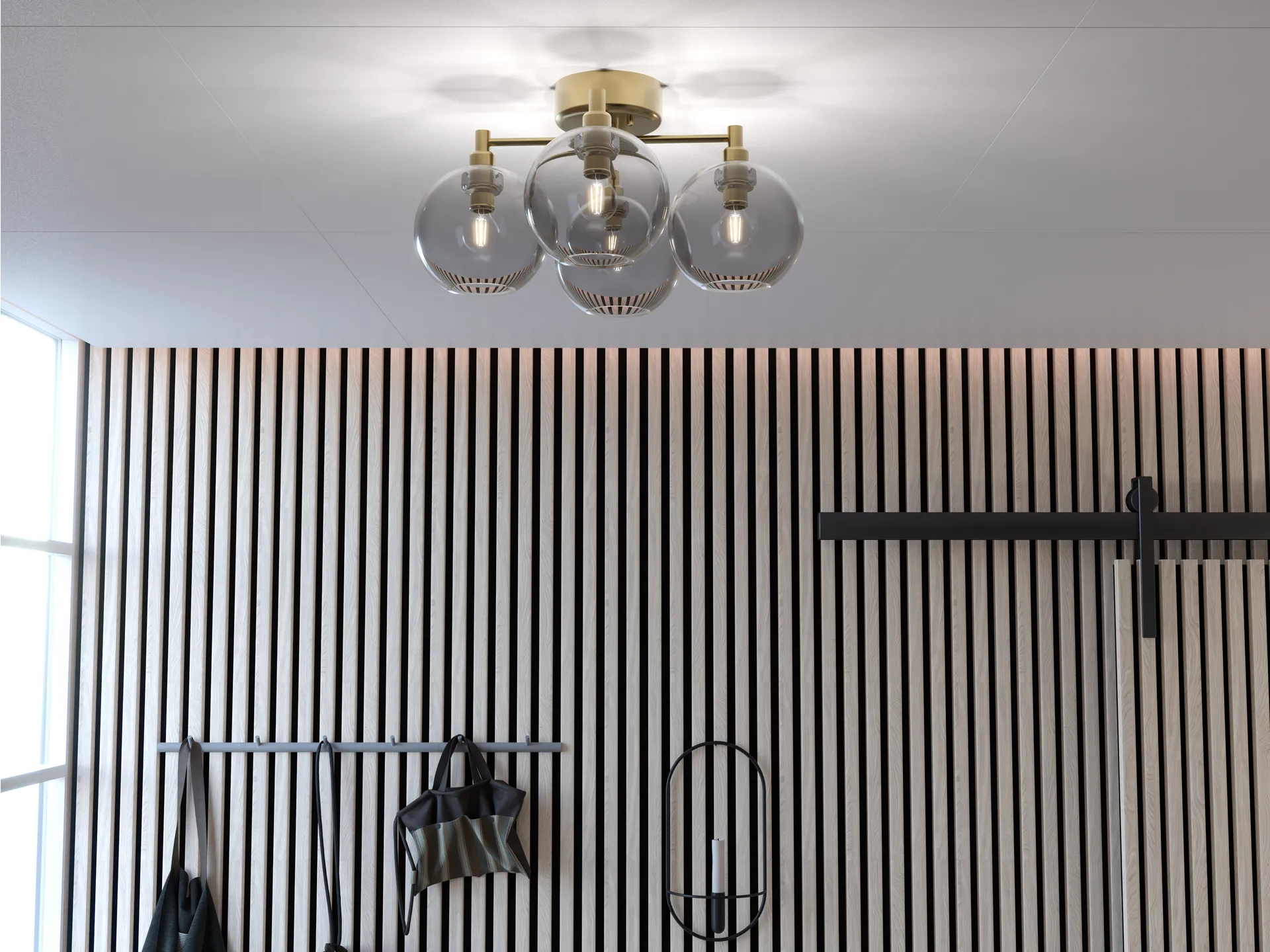 Lampadario Gloria , ottone-vetro fumé Belid