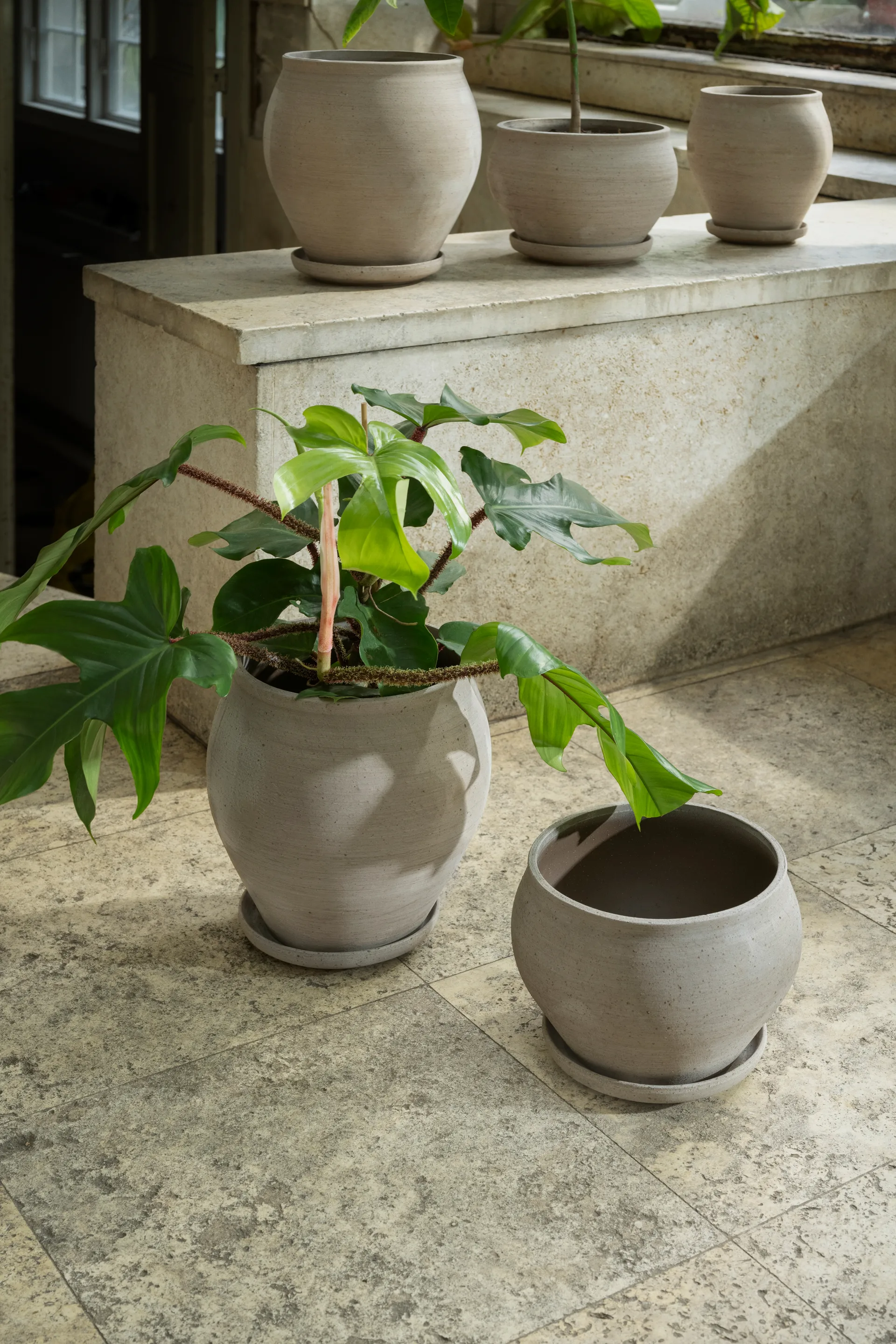 Vaso Delphi con sottovaso, 2 pezzi, Grigio, Ø24 cm, basso Bergs Potter