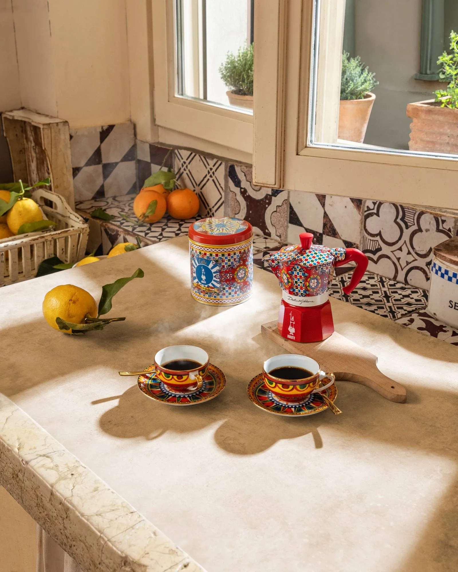 Moka Bialetti x Dolce & Gabbana, Carretto siciliano, 3 tazze Bialetti
