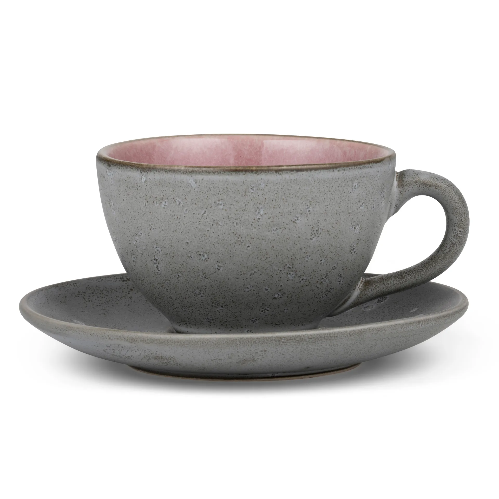 Tazza con piattino Bitz grigia, Rosa Bitz