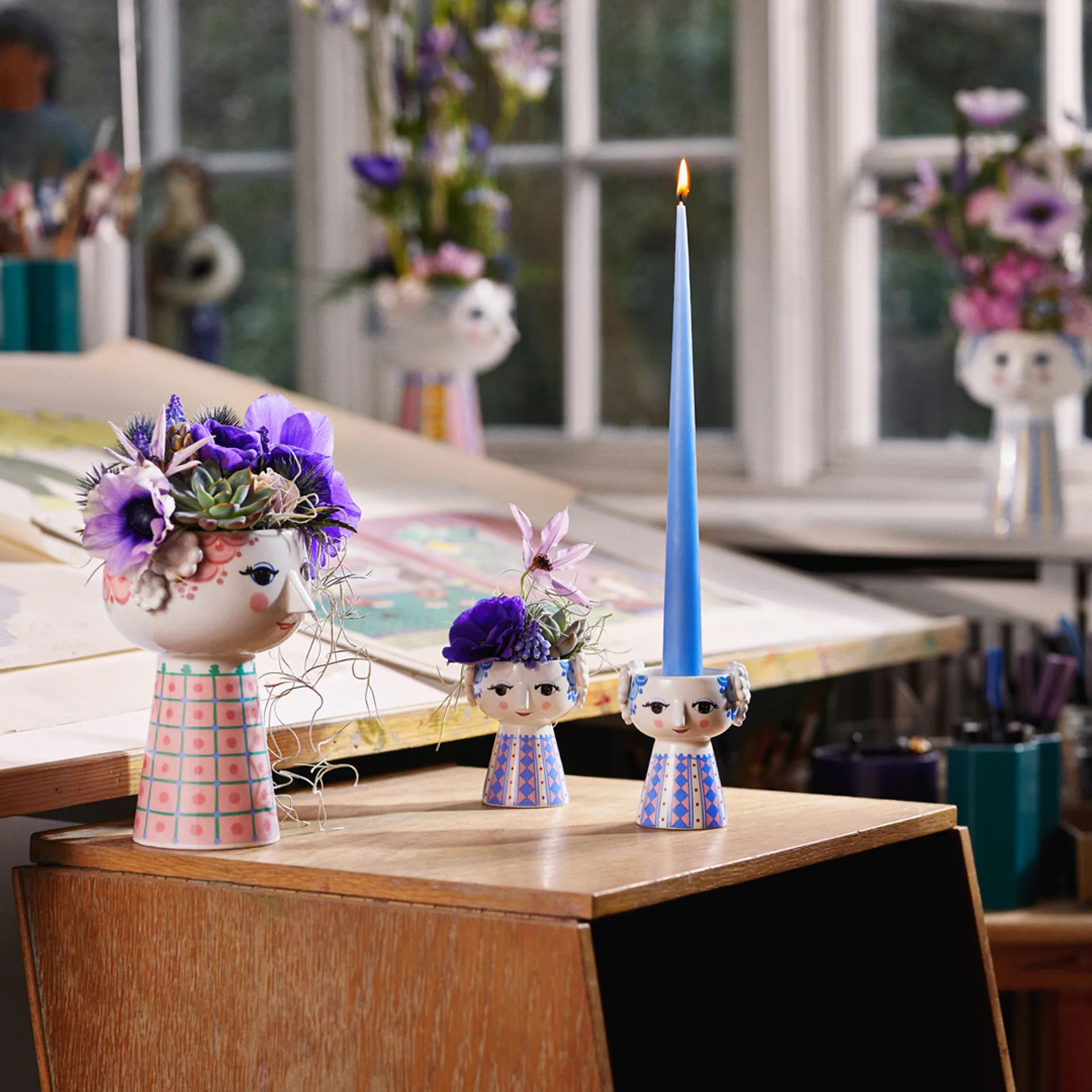 Candelabro Eva 9,5 cm, blu scuro Bjørn Wiinblad