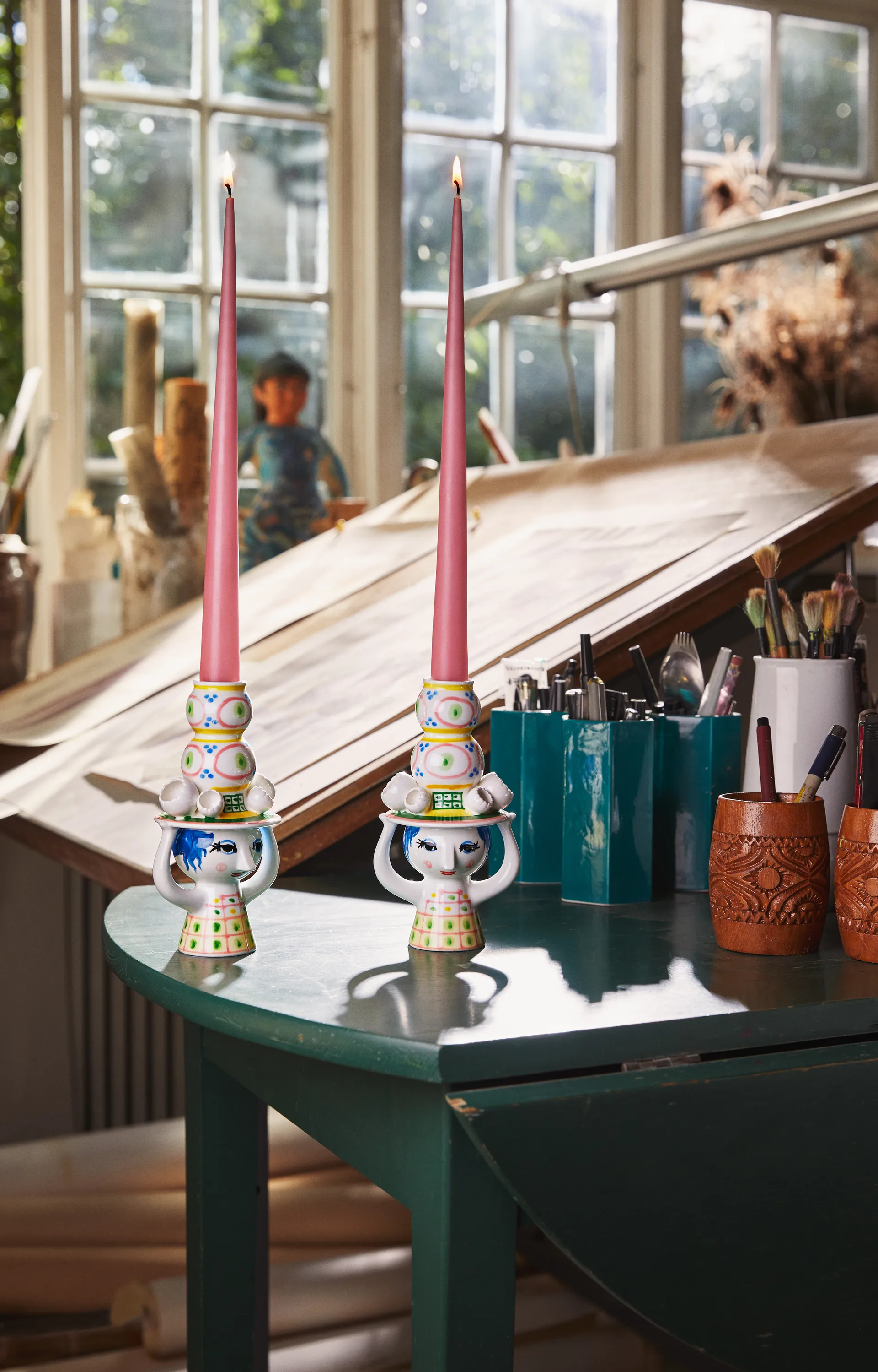 Candelabro Lady with hat H16 cm, Rosa Bjørn Wiinblad