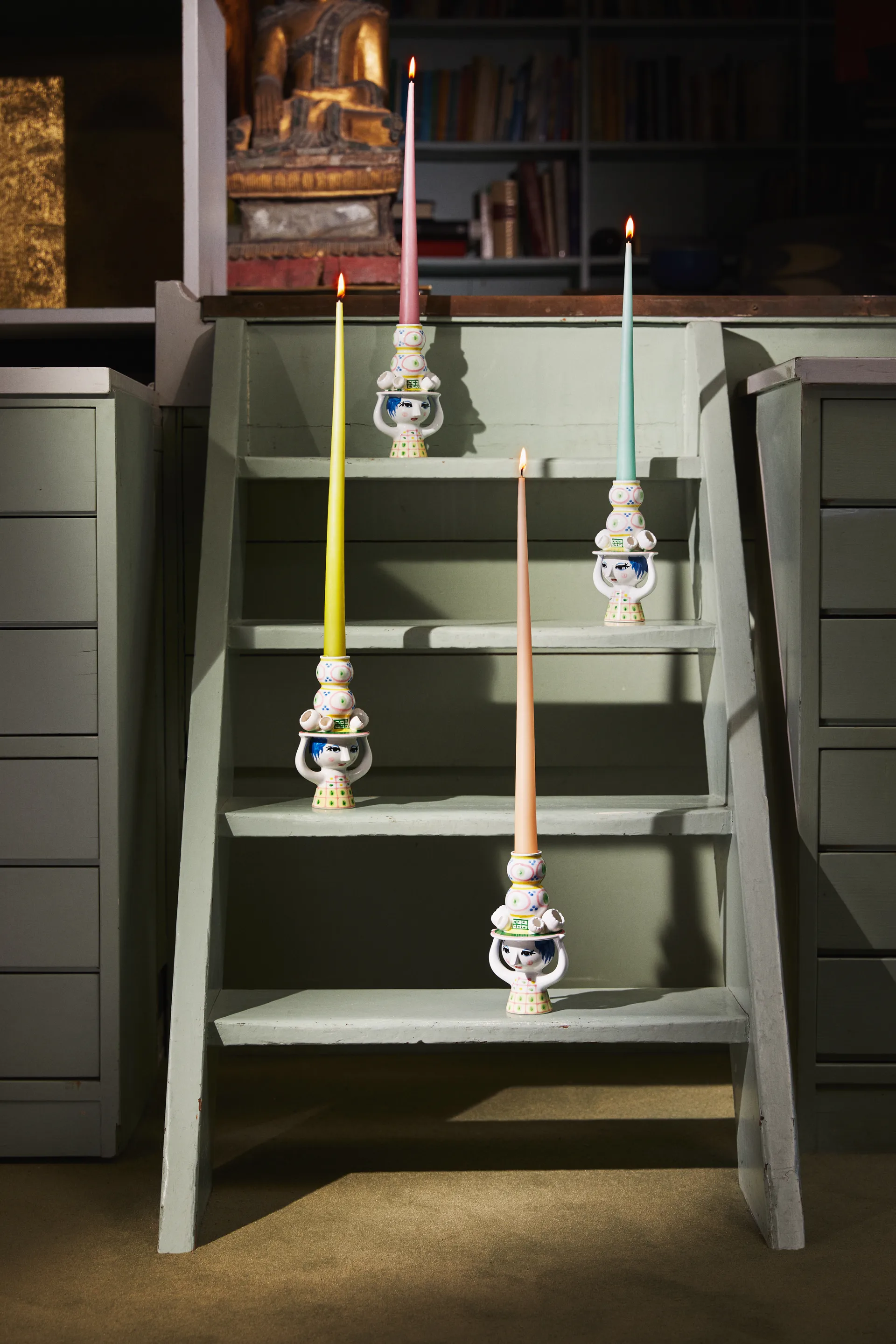 Candelabro Lady with hat H16 cm, Rosa Bjørn Wiinblad