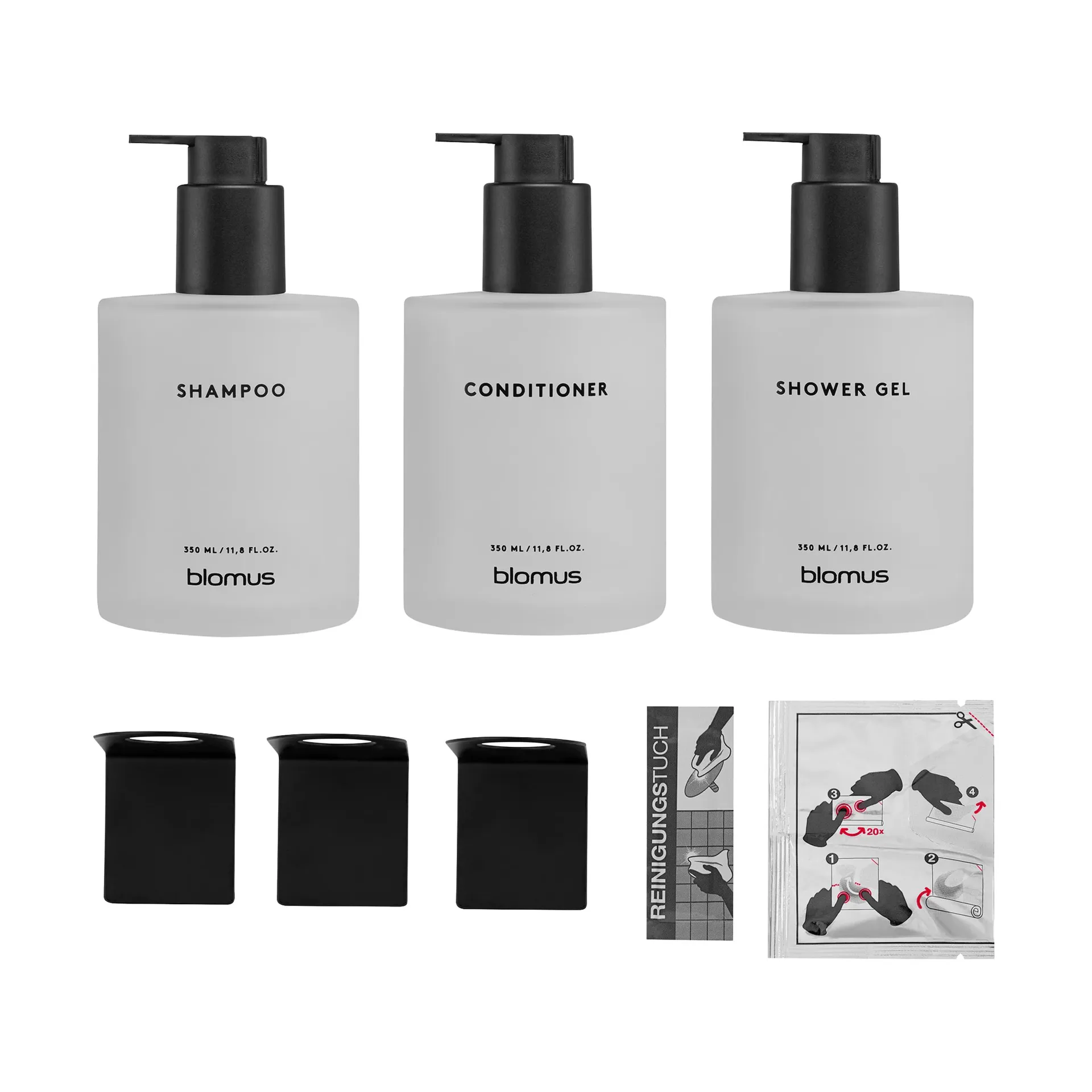 Kirei bottiglie in vetro con supporto da parete, set da 3, Bianco, montato con colla blomus