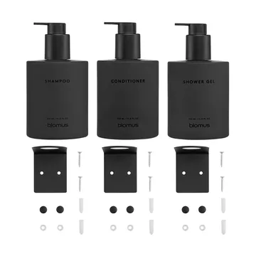 Kirei bottiglie in vetro con supporto da parete, set da 3 - Smoke, da montare con viti - blomus