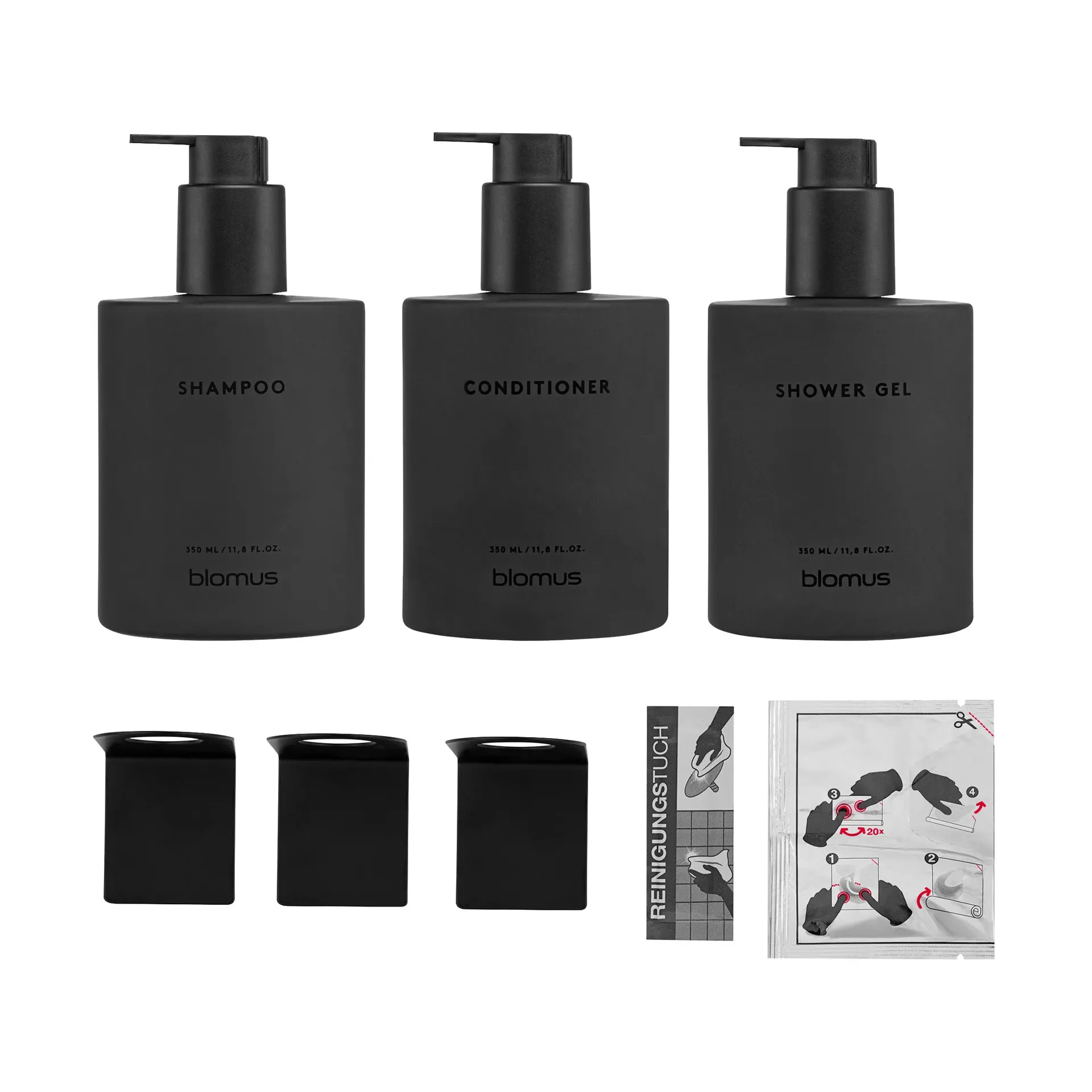 Kirei bottiglie in vetro con supporto da parete, set da 3, Smoke, montaggio a colla blomus