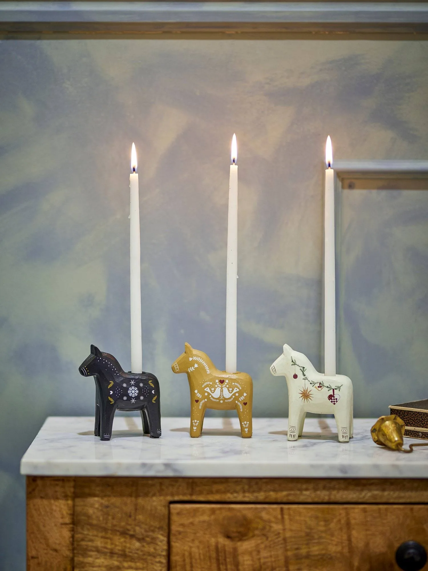 Candeliere Siffer, Nero-marrone-bianco, 3 pezzi, 10 cm Bloomingville