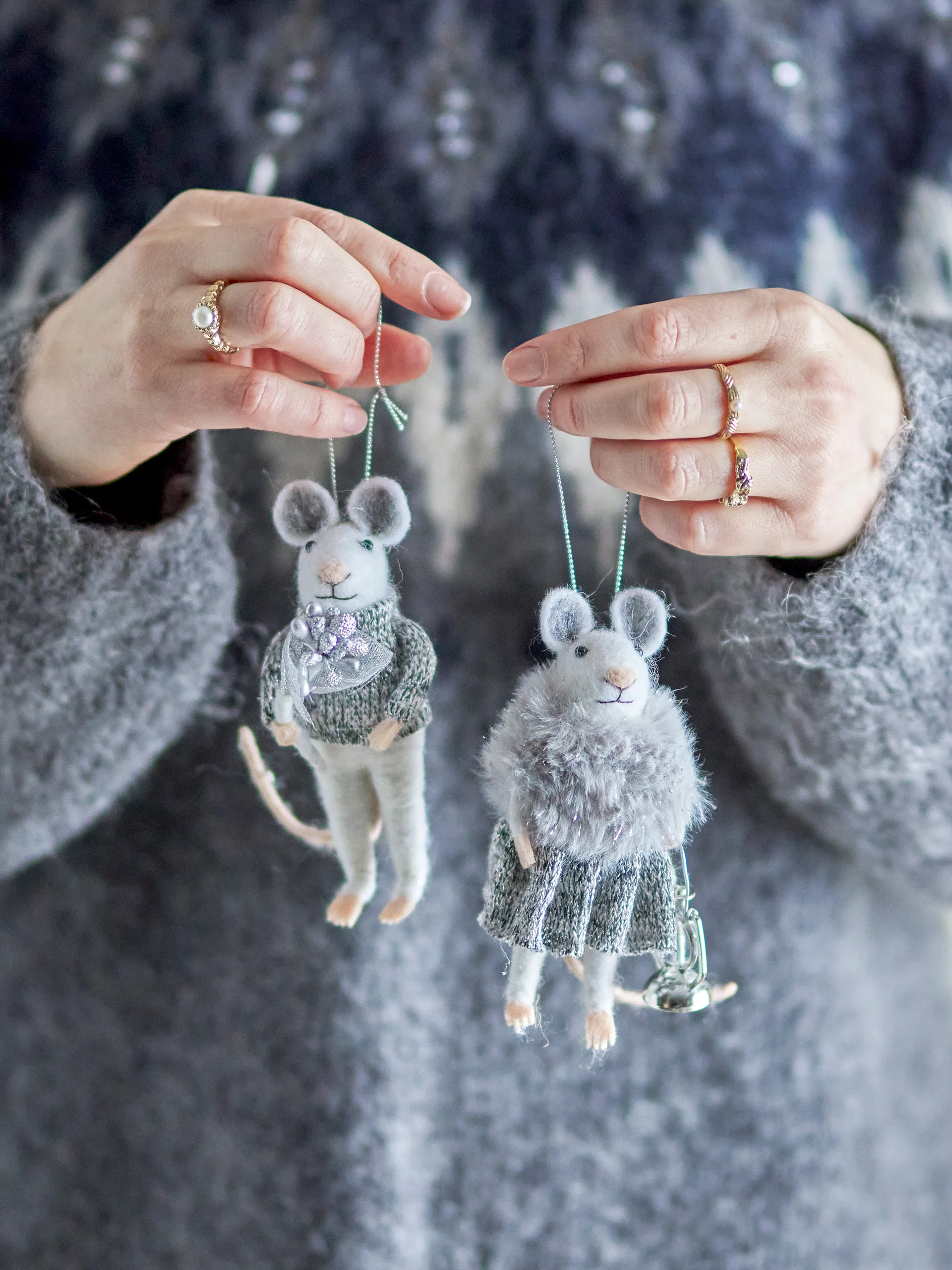 Decorazione natalizia Peo a forma di topo 2 pezzi, Bianco-grigio Bloomingville