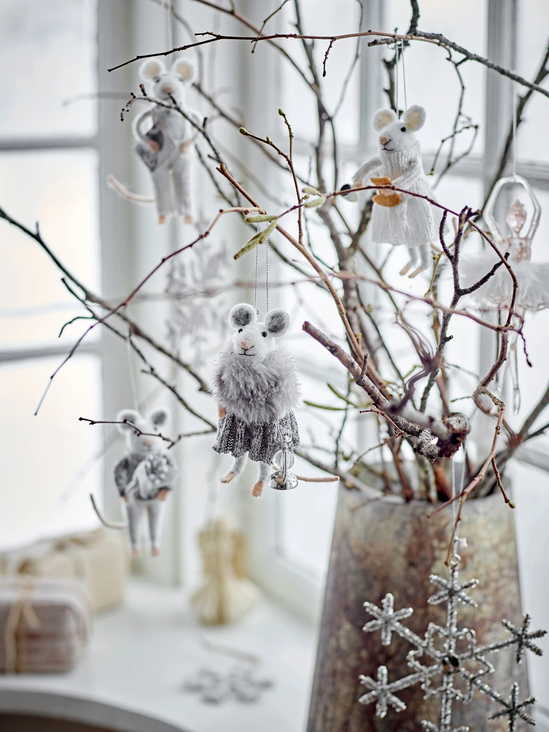 Decorazione natalizia Peo a forma di topo 2 pezzi, Bianco-grigio Bloomingville