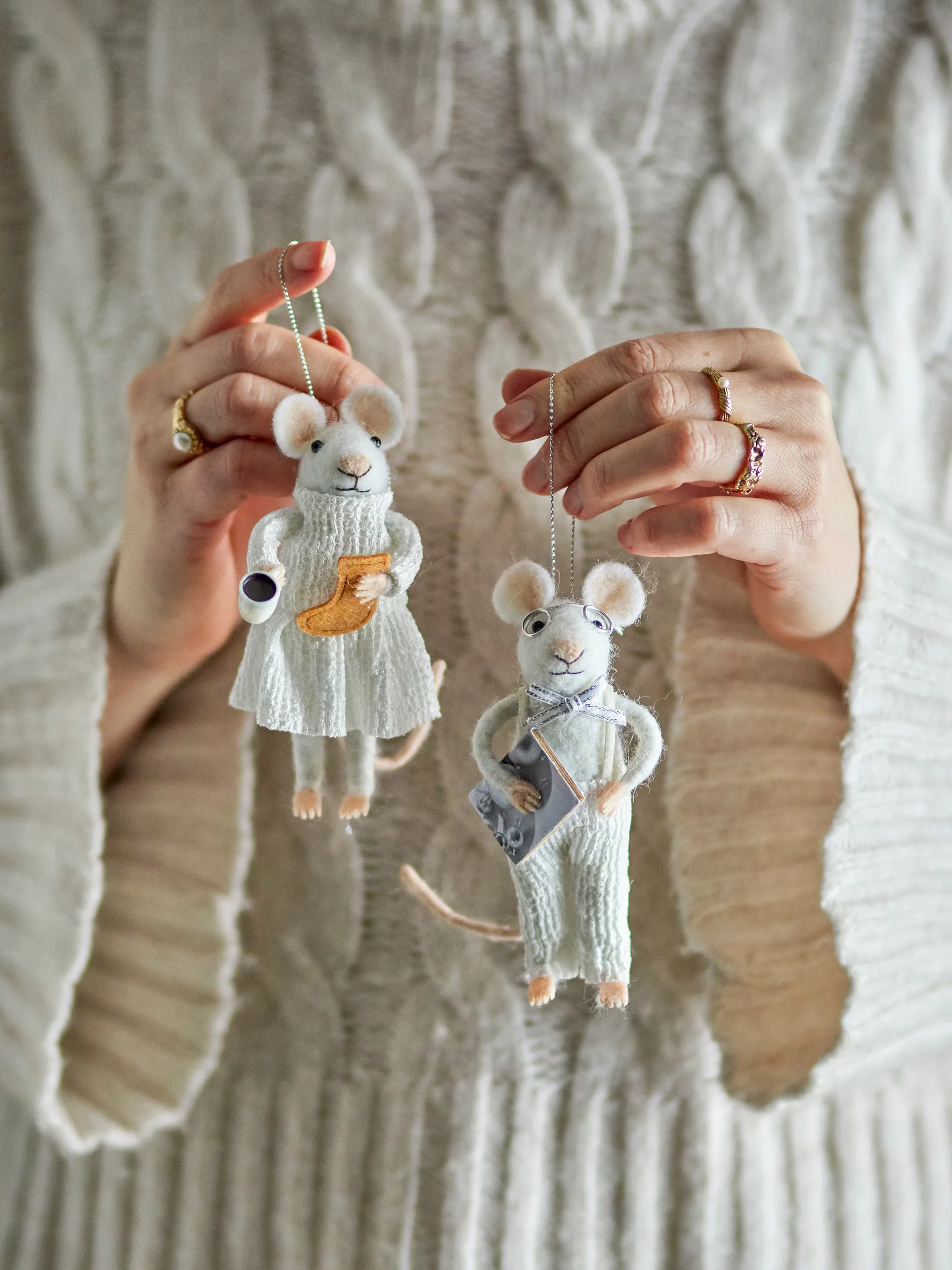 Decorazione natalizia Peo a forma di topo 2 pezzi, Bianco Bloomingville