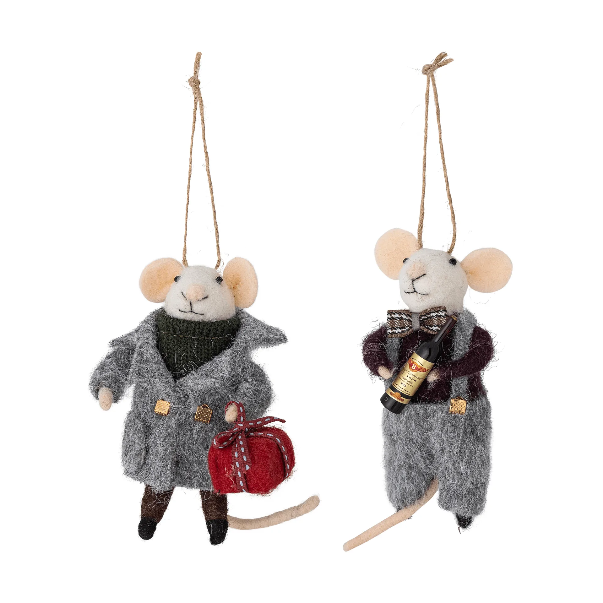 Decorazione natalizia Peo in lana, 2 pezzi, Grigio-nero, 11 cm Bloomingville