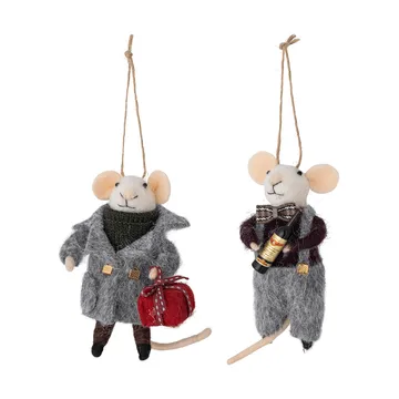 Decorazione natalizia Peo in lana, 2 pezzi - Grigio-nero, 11 cm - Bloomingville