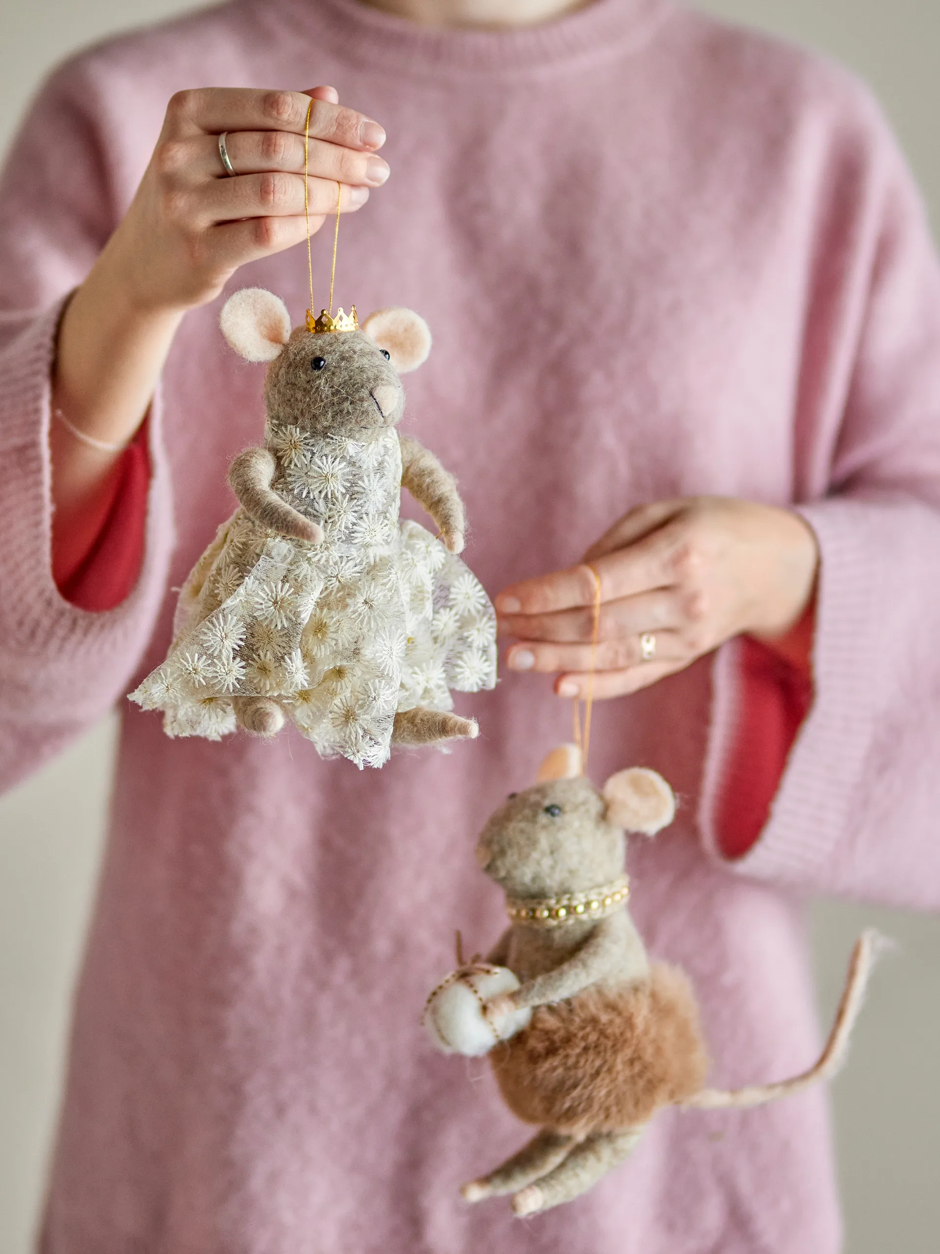 Decorazione natalizia Peo in lana, 2 pezzi, Marrone, alto Bloomingville