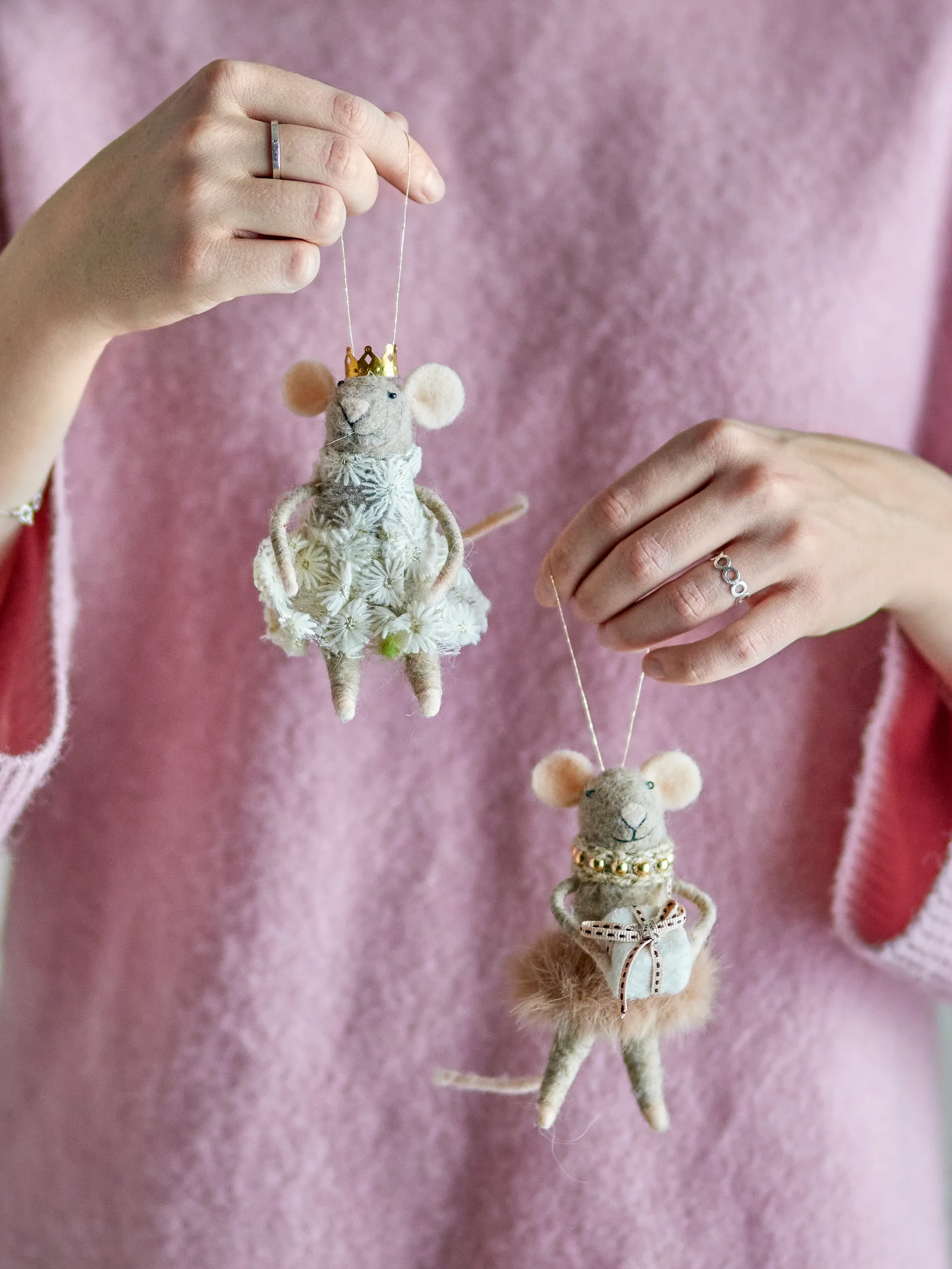 Decorazione natalizia Peo in lana, 2 pezzi, Marrone Bloomingville