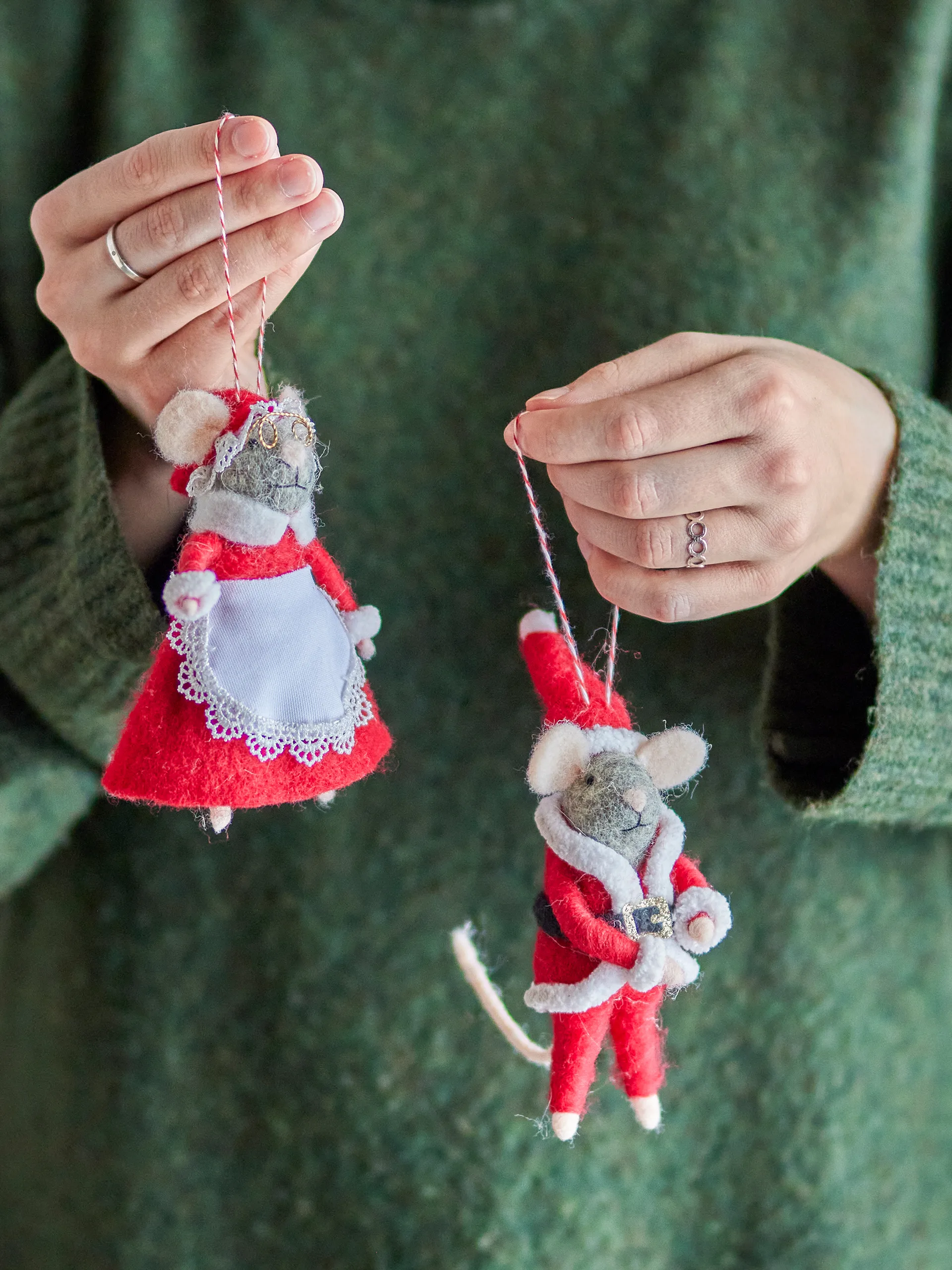 Decorazione natalizia Peo in lana, 2 pezzi, Rosso Bloomingville