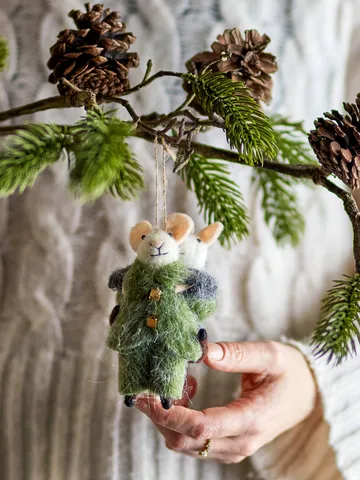 Decorazione natalizia Peo in lana, 2 pezzi - Verde-grigio, 11 cm - Bloomingville