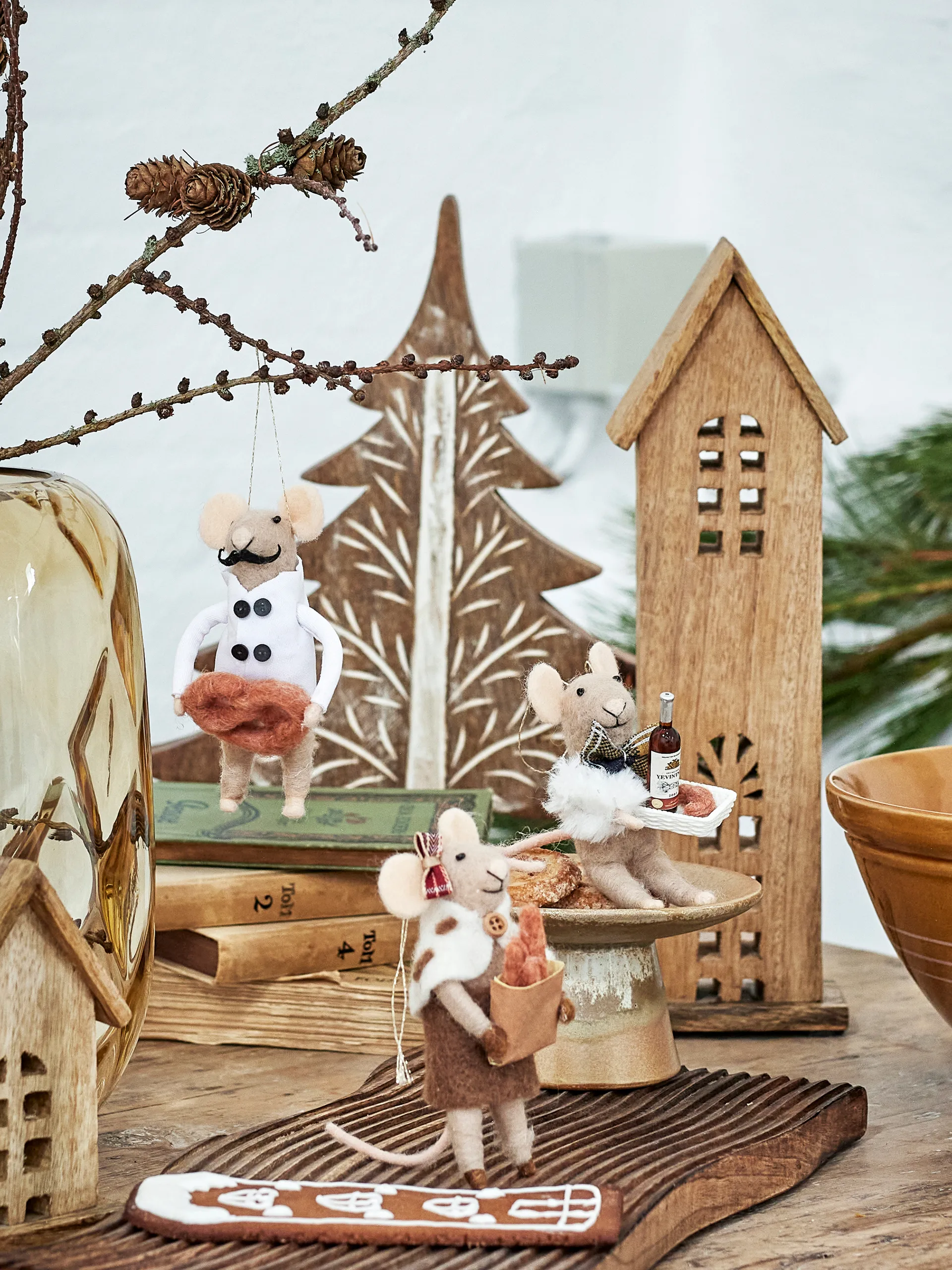 Decorazione natalizia Peo in lana, 3 pezzi, Naturale Bloomingville