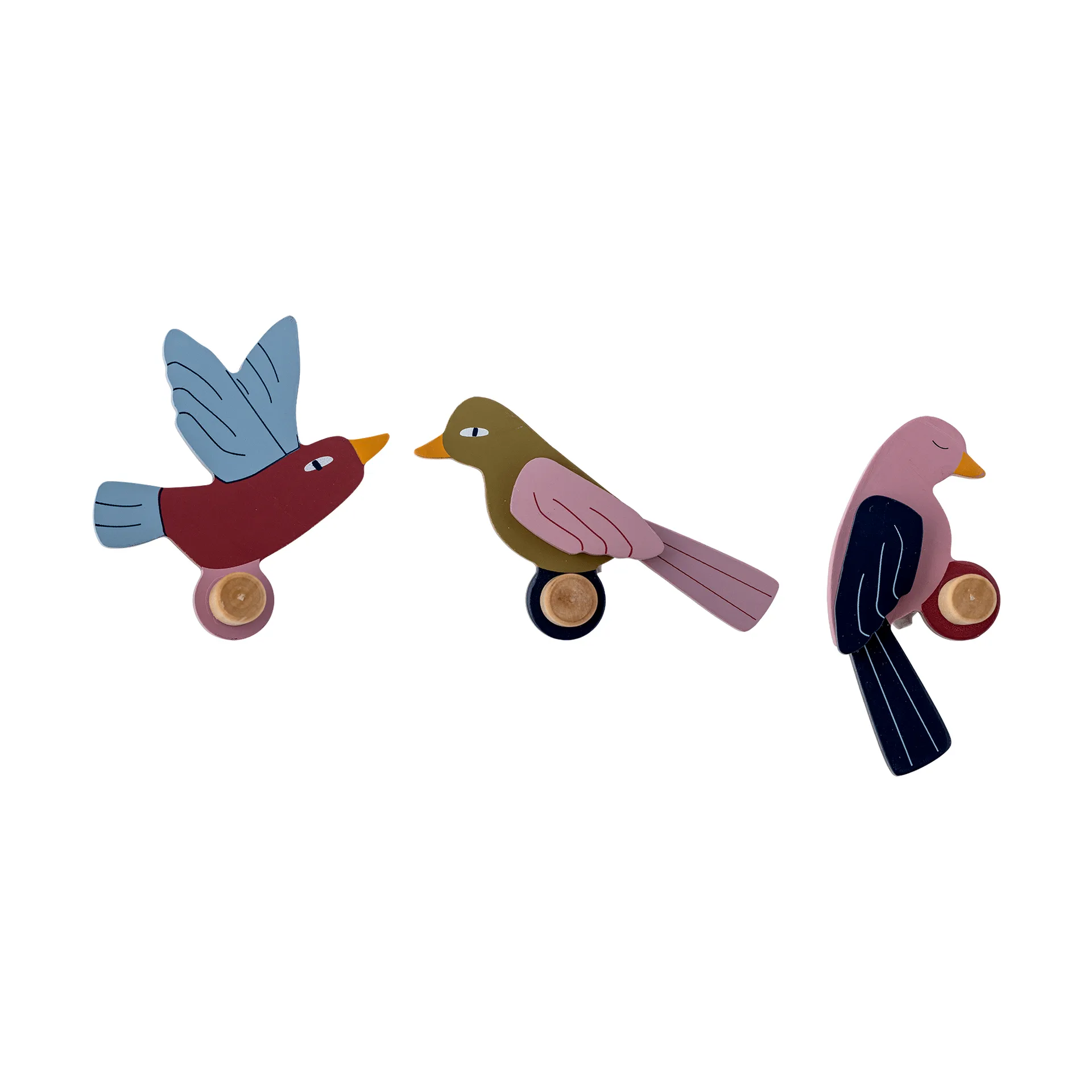 Gancio Lewi, 3 pezzi, Uccelli, blu-rosa Bloomingville
