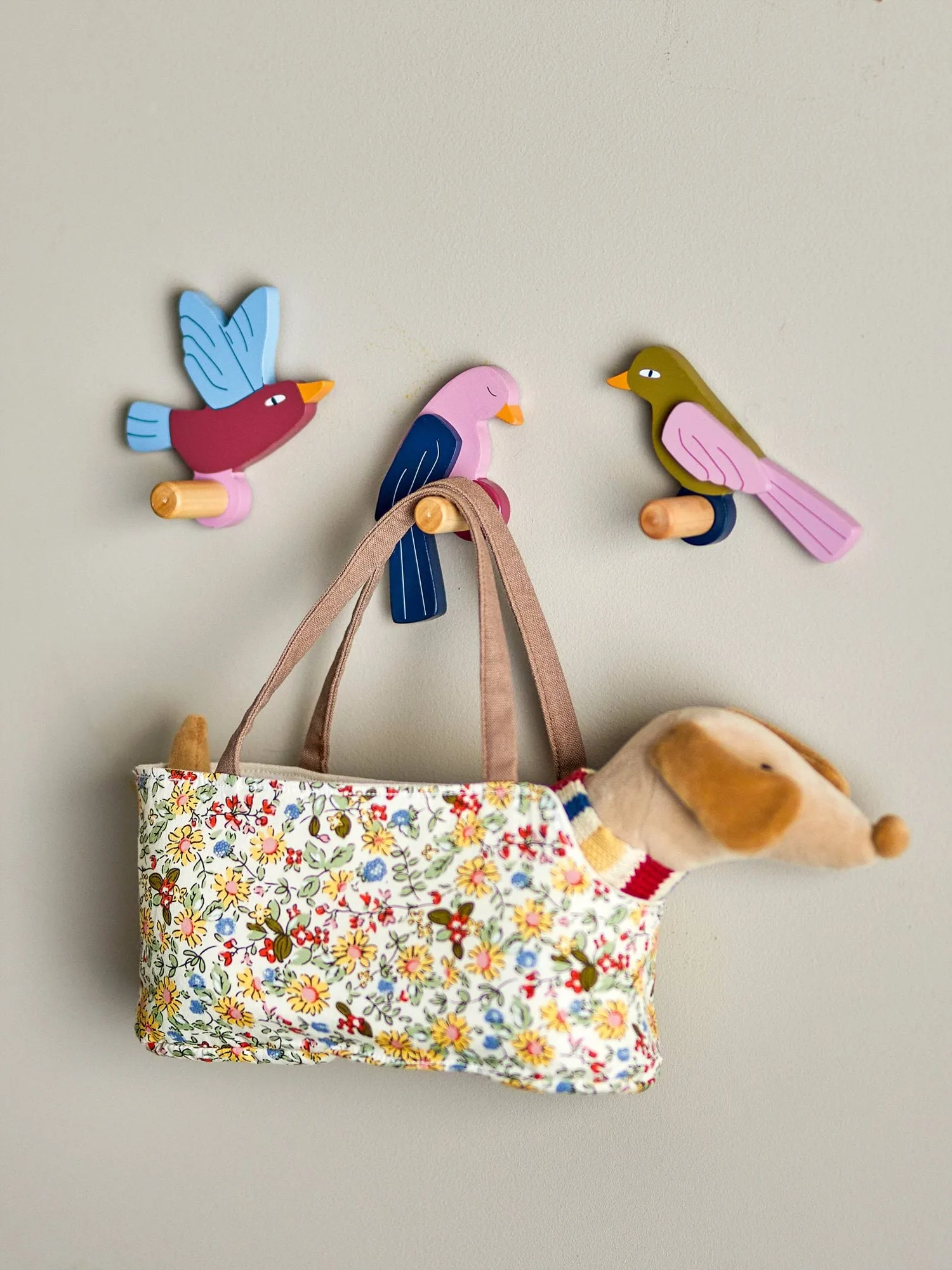 Gancio Lewi, 3 pezzi, Uccelli, blu-rosa Bloomingville