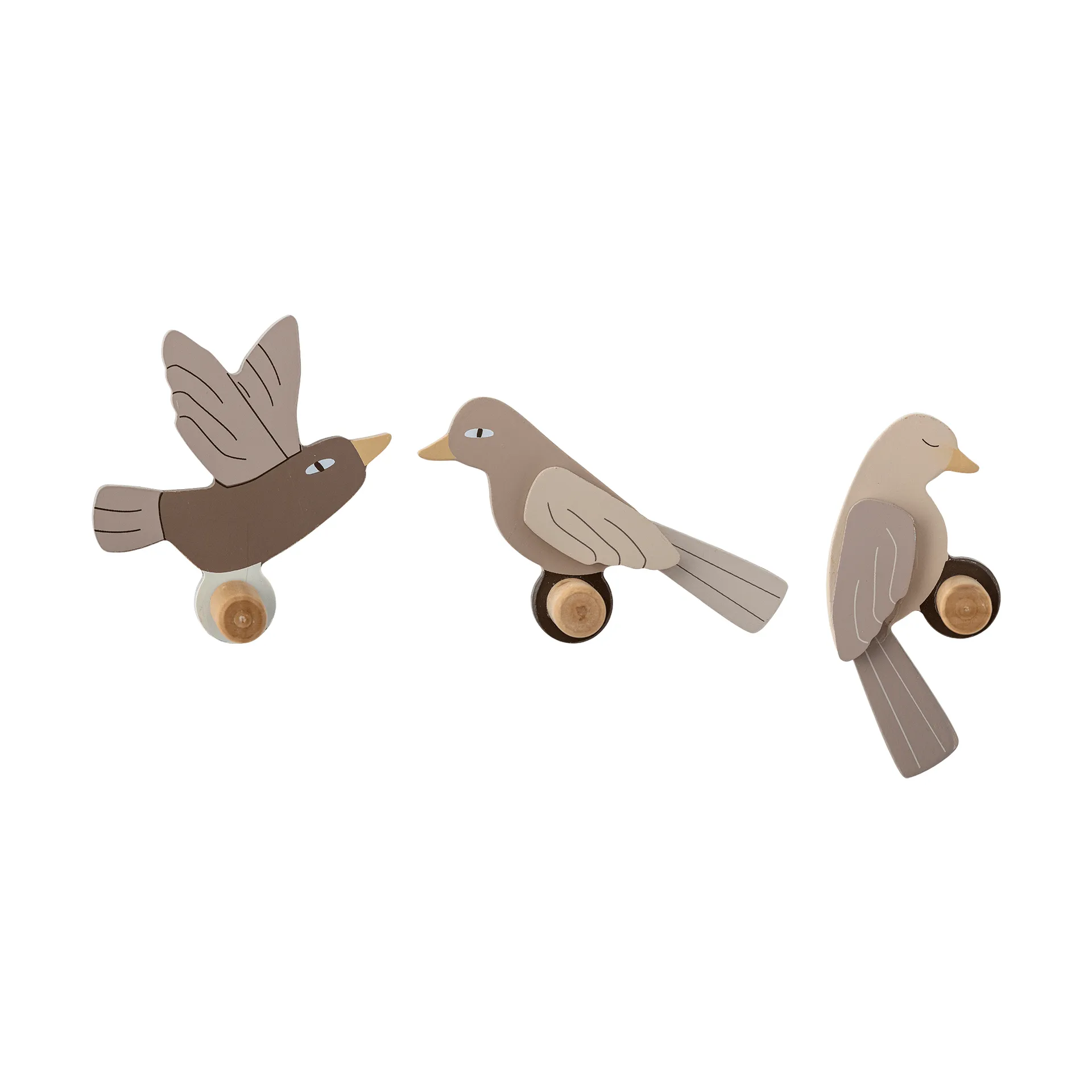 Gancio Lewi, 3 pezzi, Uccelli, marrone Bloomingville