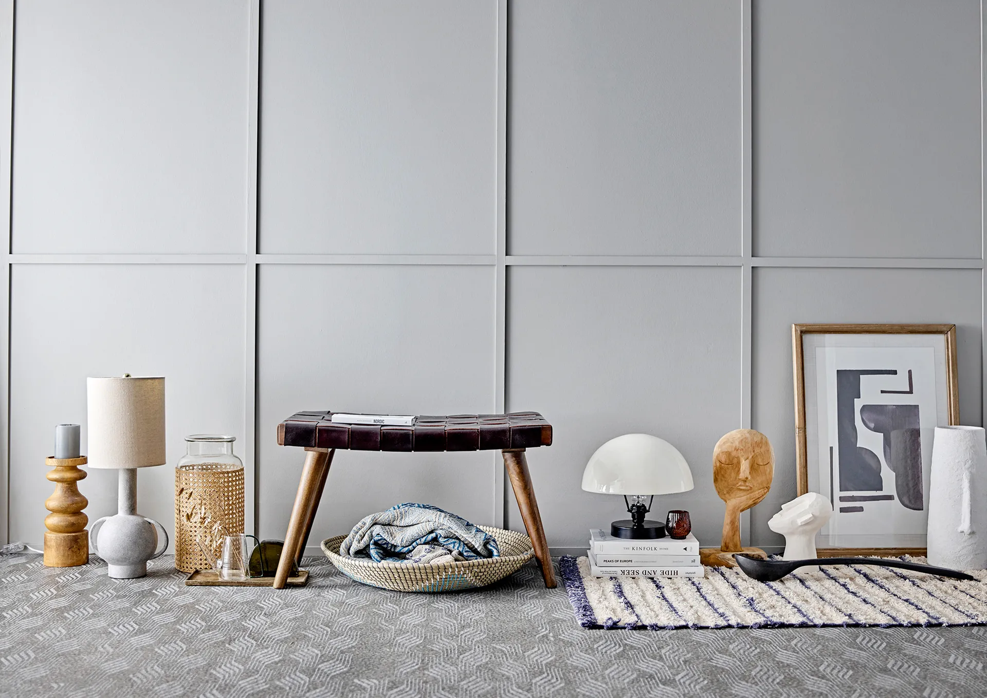 Lanterna Bloomingville con vassoio in legno 6 pezzi, multicolore Bloomingville