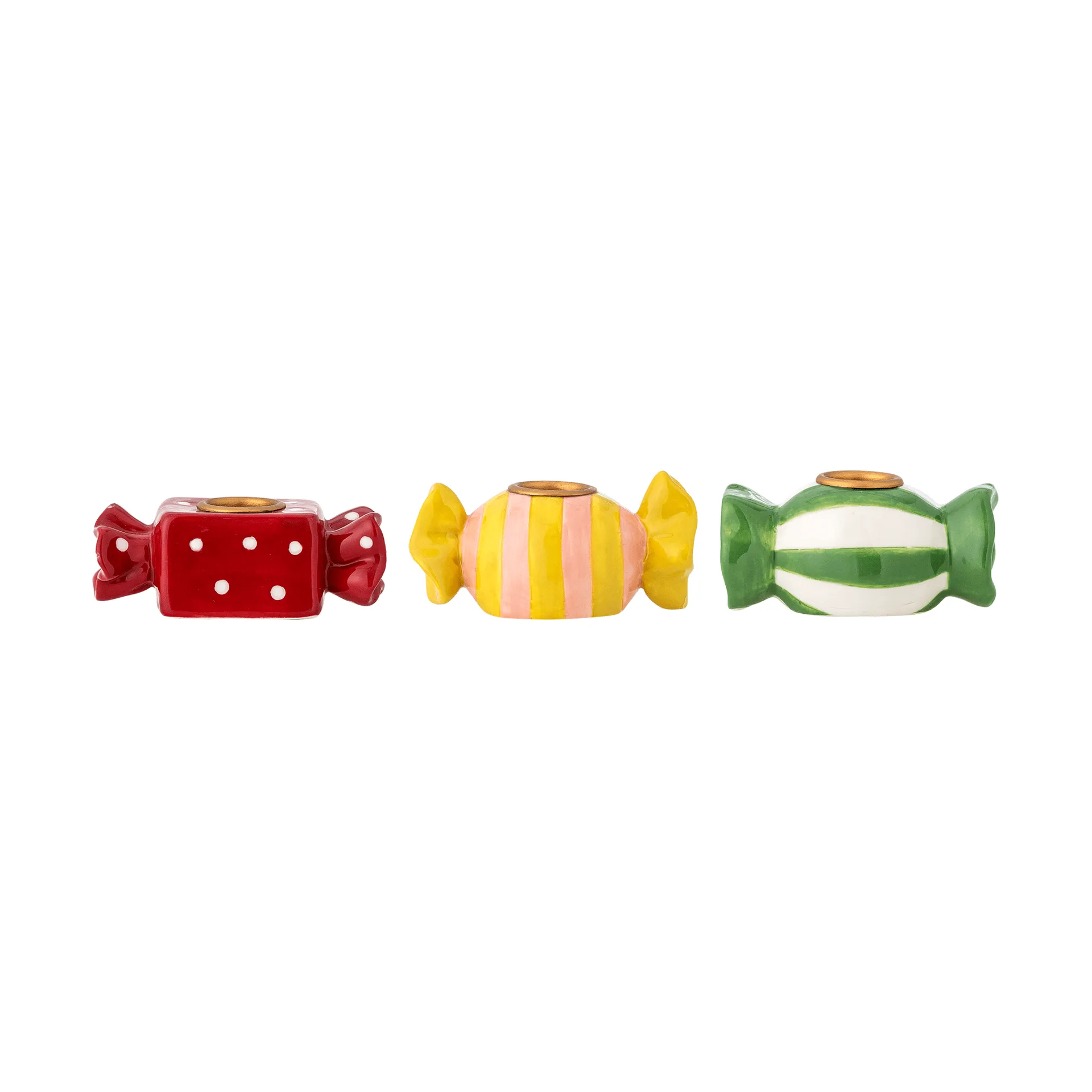 Leiano candeliere, Giallo-rosso-verde, 3 pezzi, 10 cm Bloomingville