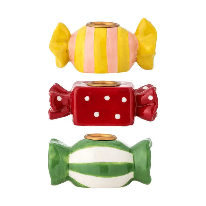 Leiano ljusstake - Giallo-rosso-verde, 3 pezzi, 10 cm - Bloomingville