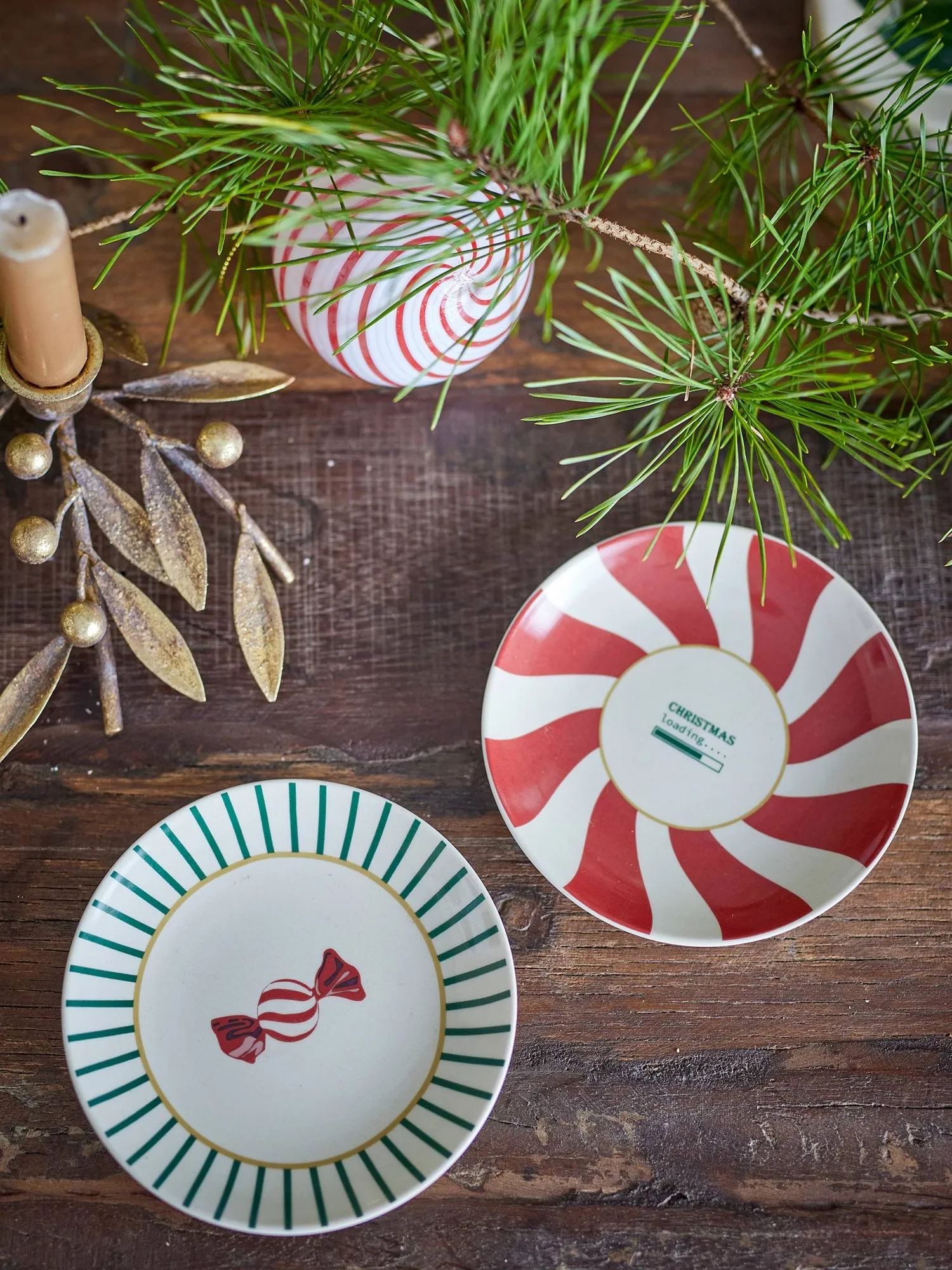 Piatto da dessert Yule, Rosso-verde, 2 pezzi, Ø12,5 cm Bloomingville