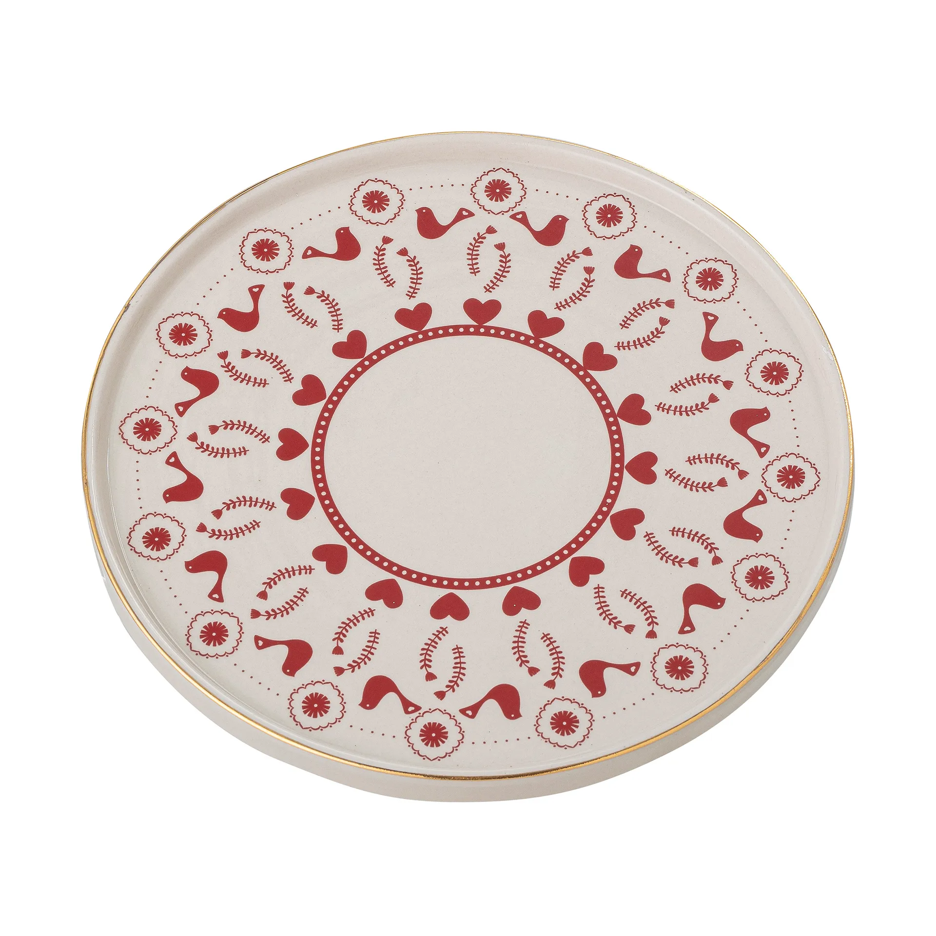 Piatto da torta Jolly in gres, Ø 26 cm, Bianco, rosso Bloomingville