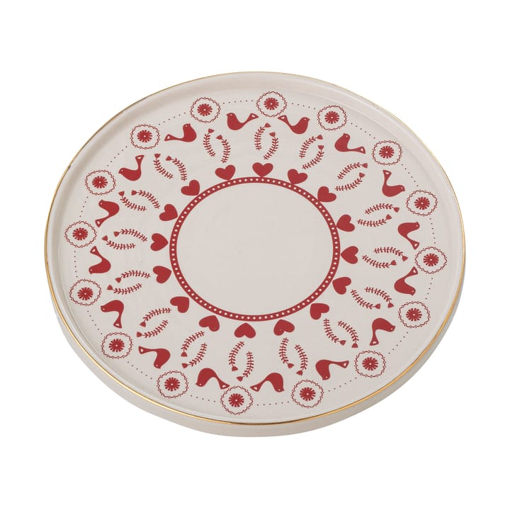 Piatto da torta Jolly in gres, Ø 26 cm - Bianco, rosso - Bloomingville