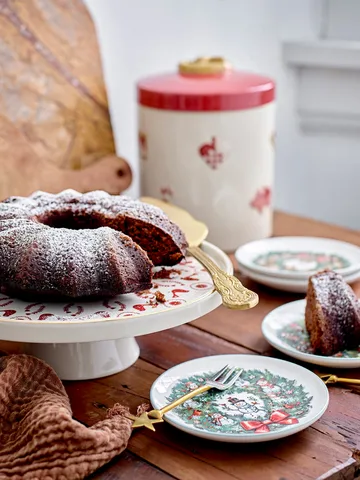 Piatto da torta Jolly in gres, Ø 26 cm - Bianco, rosso - Bloomingville