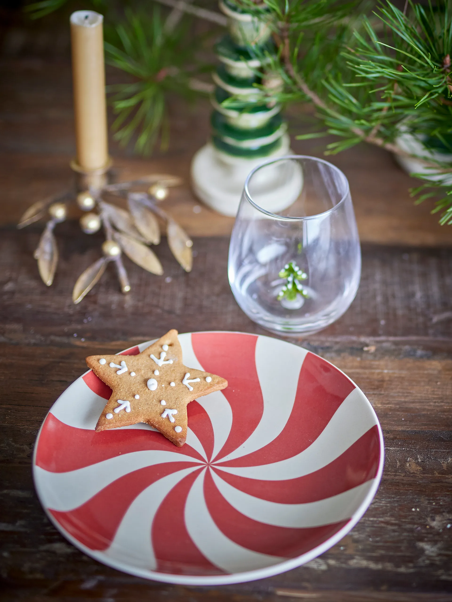 Piatto Yule Ø23 cm, Natur-rosso Bloomingville