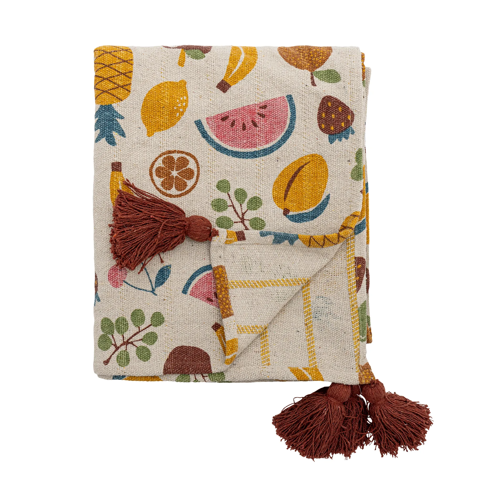 Plaid Fruitta cotone 160x130 cm, Giallo Bloomingville