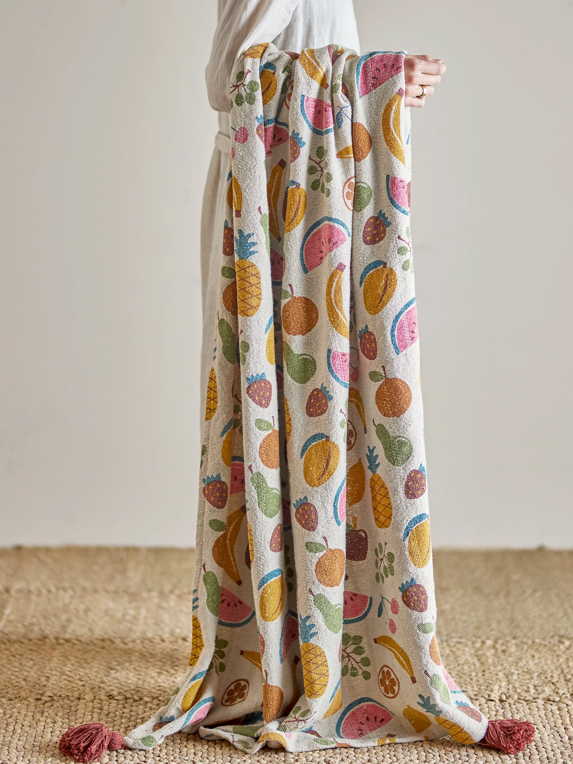 Plaid Fruitta cotone 160x130 cm, Giallo Bloomingville