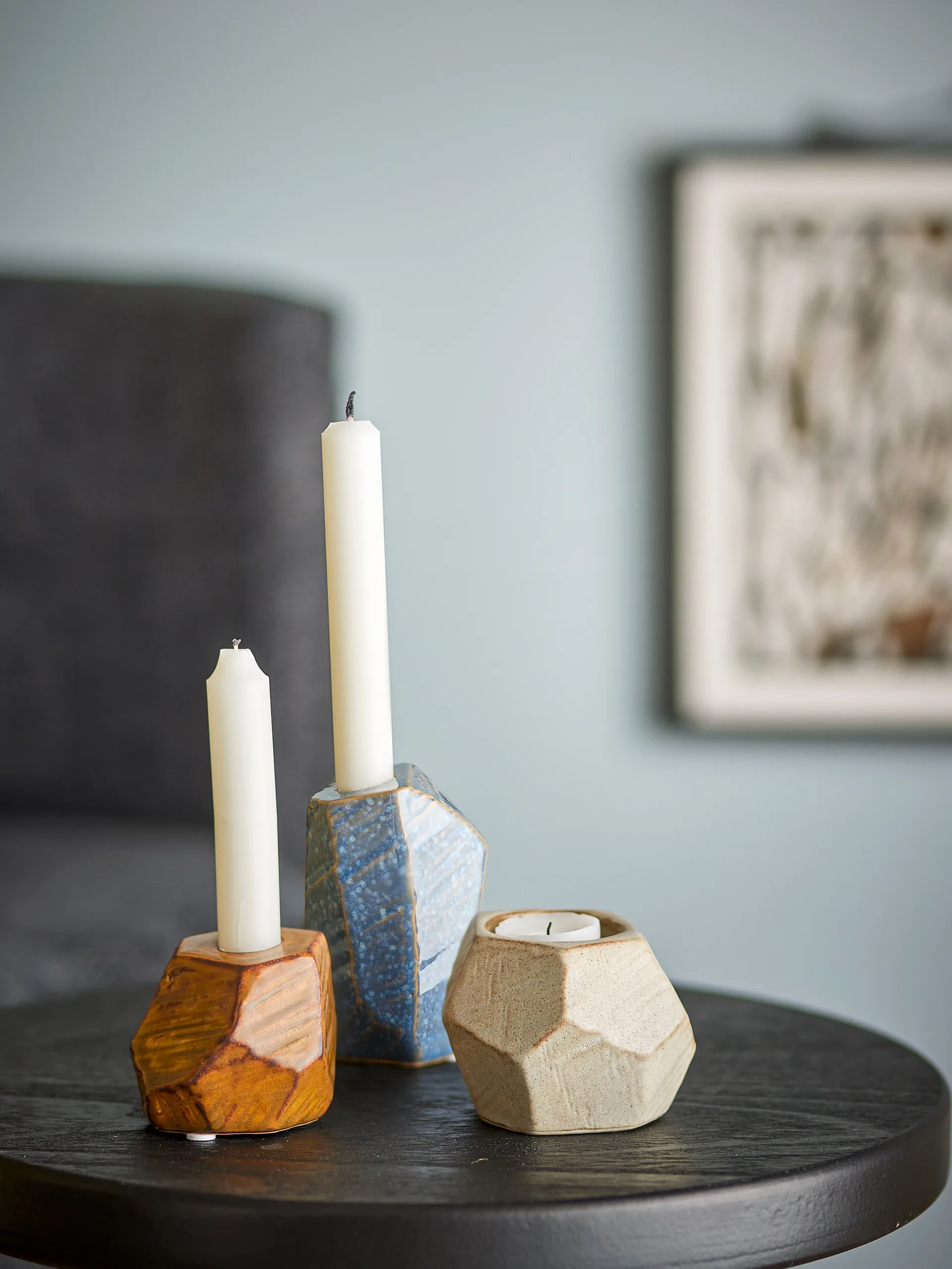 Portacandela e lanterna per candele Kimber, set da 3 pezzi, Blu Bloomingville