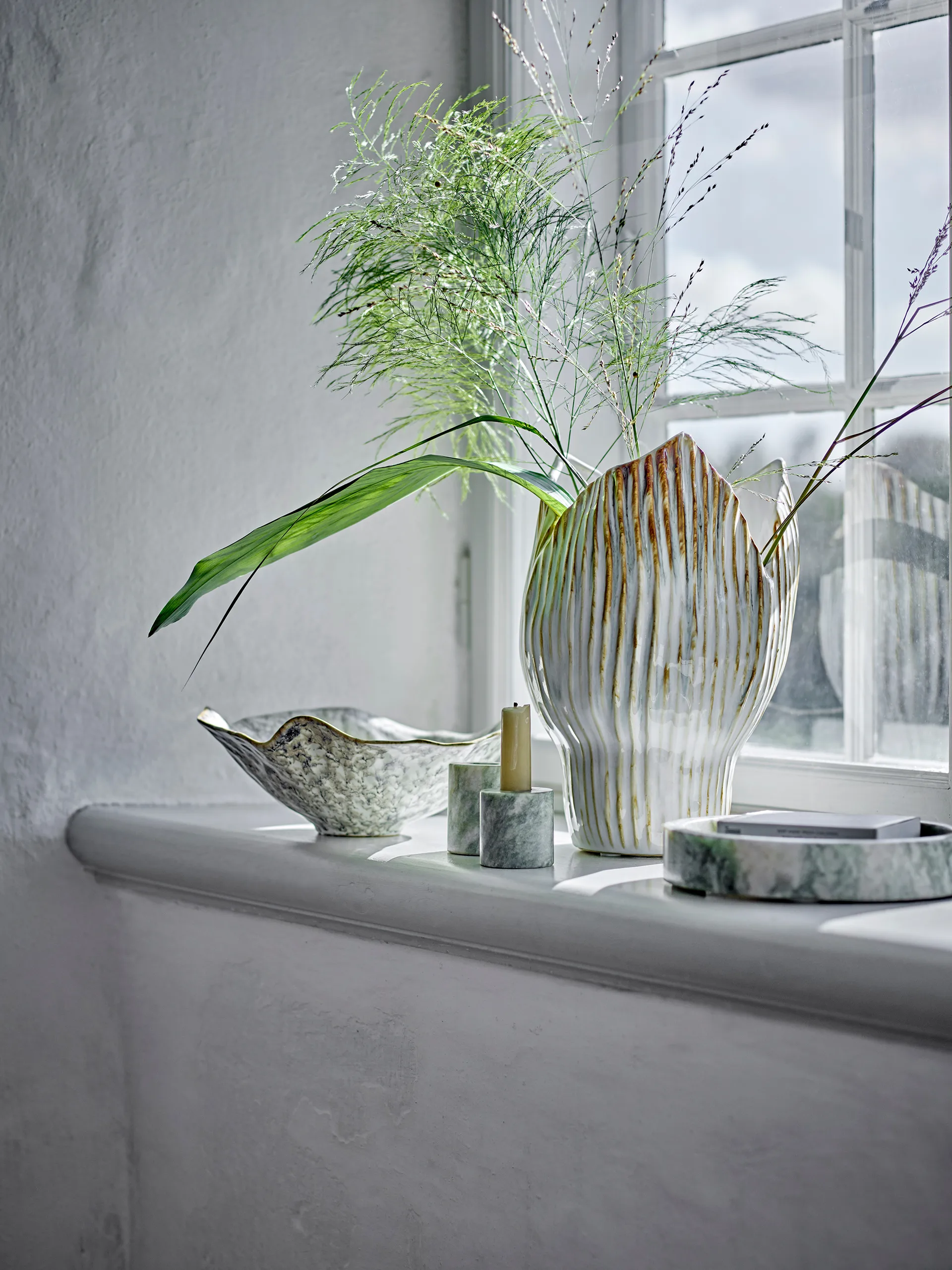 Portacandele Kokoro 2 pezzi, Marmo verde Bloomingville