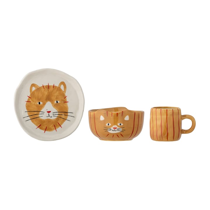 Posate per bambini Kittie in gres, 3 pezzi - Gatto - Bloomingville