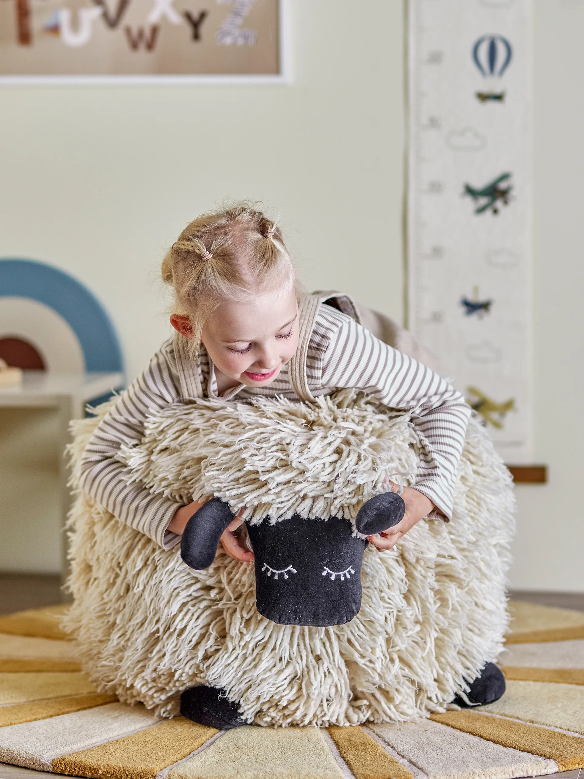 Pouf Dolly lana 50x45 cm, Bianco Bloomingville