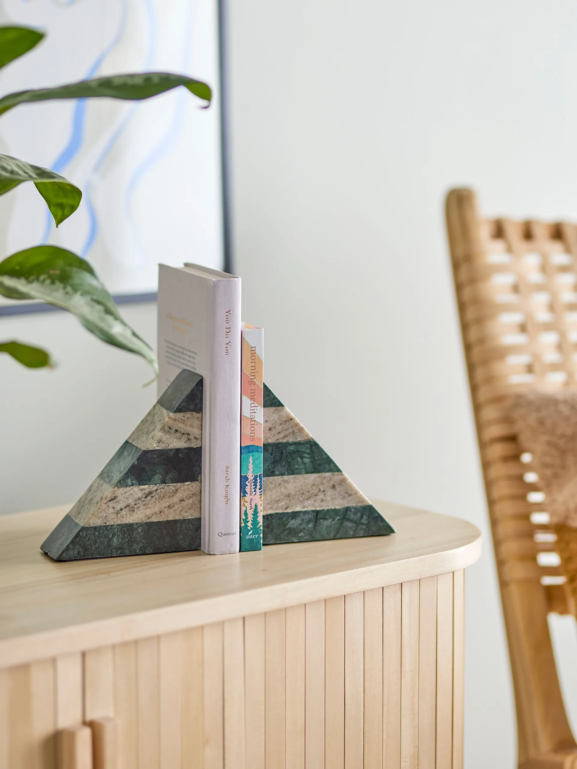 Reggilibri Abir, confezione da 2, Verde, marmo bianco Bloomingville