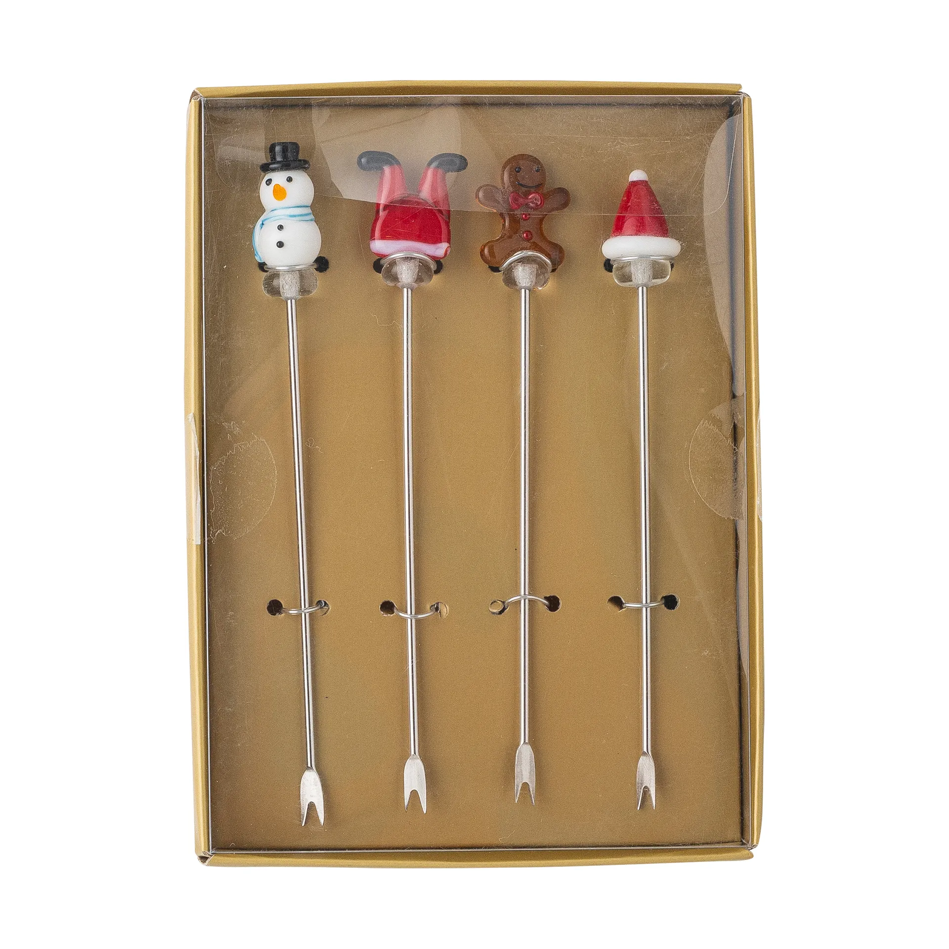 Set di 4 forchette da cocktail Feliz, Bianco-rosso Bloomingville