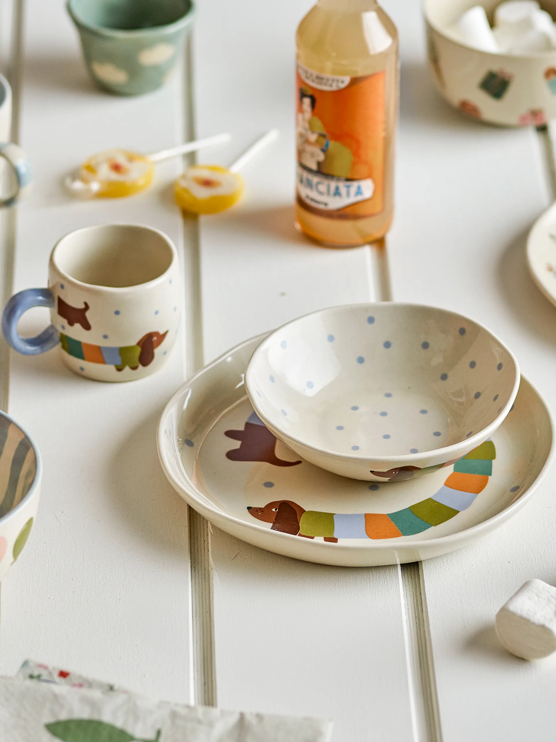 Set di servizio Charlie 3 pezzi, Blu-bianco Bloomingville