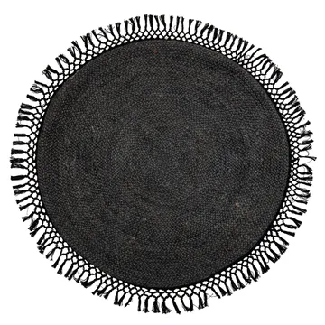 Tappeto Bloomingville in iuta con frange Ø 122 cm - Nero - Bloomingville