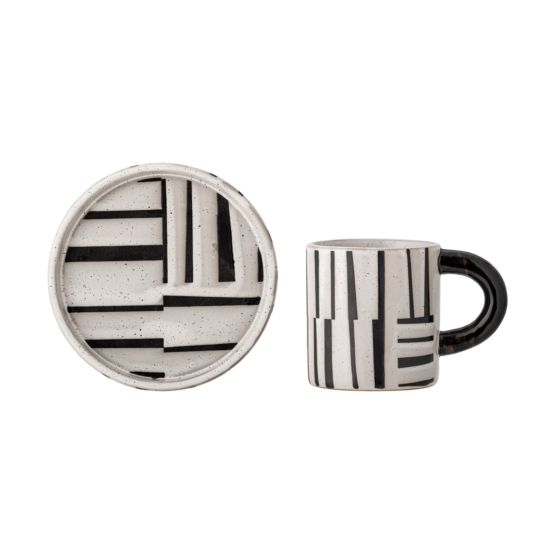 Tazza con piattino Frankie 30 cl, Nero-bianco Bloomingville