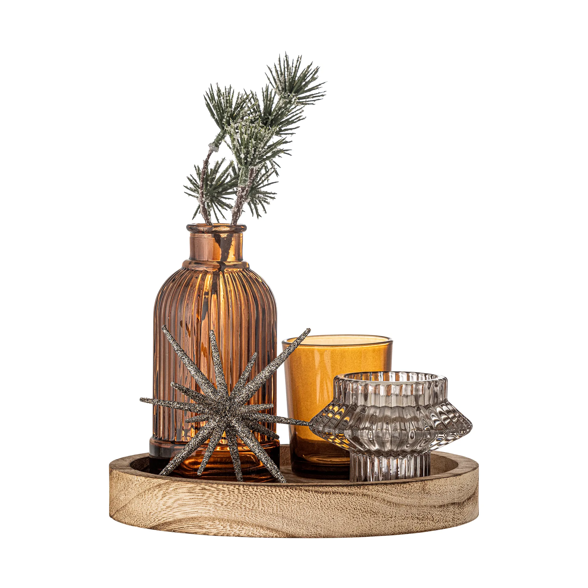 Vassoio rotondo Sanga con oggetti decorativi 6 pezzi, Oro Bloomingville