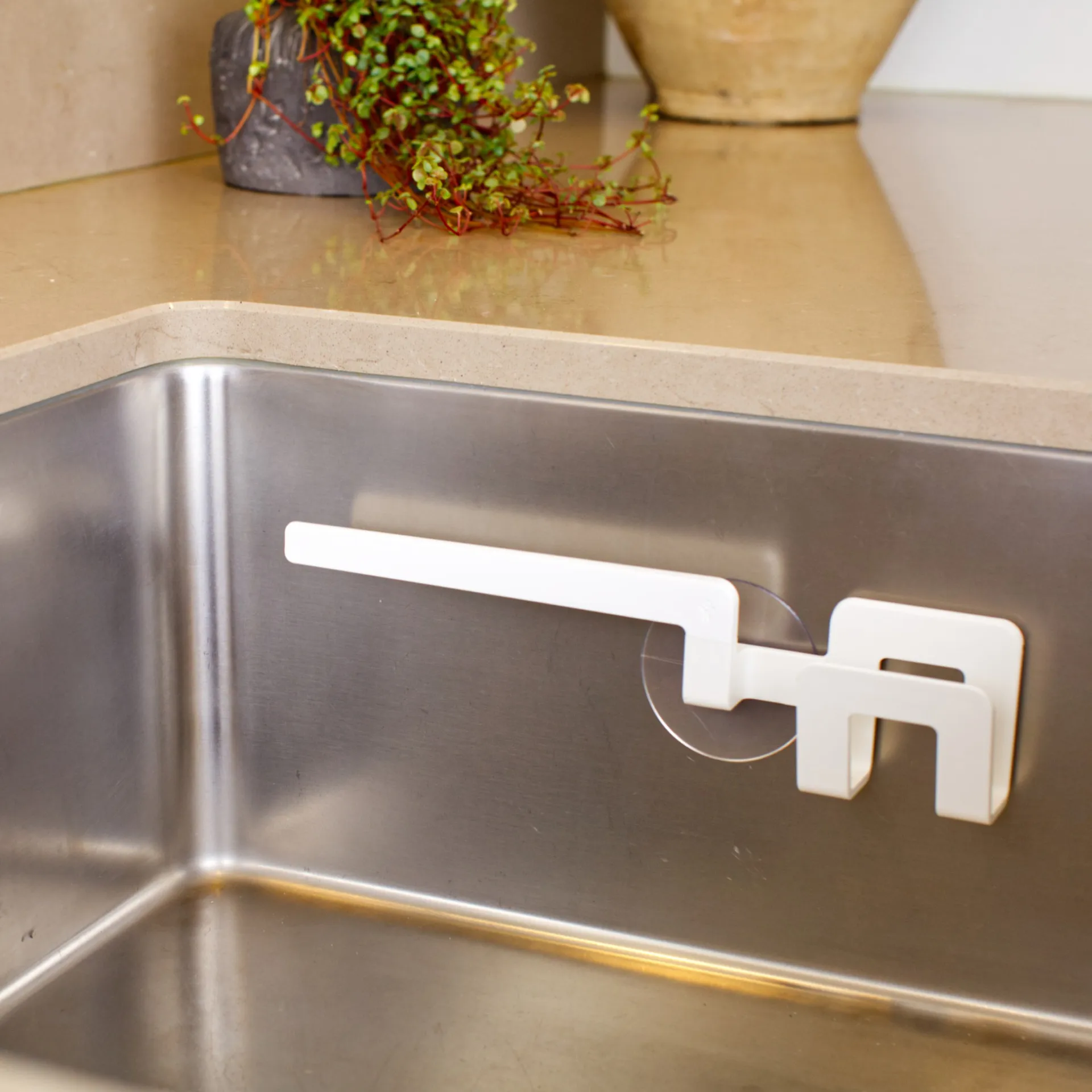 Porta strofinaccio e spugna con ventosa, Bianco Bosign